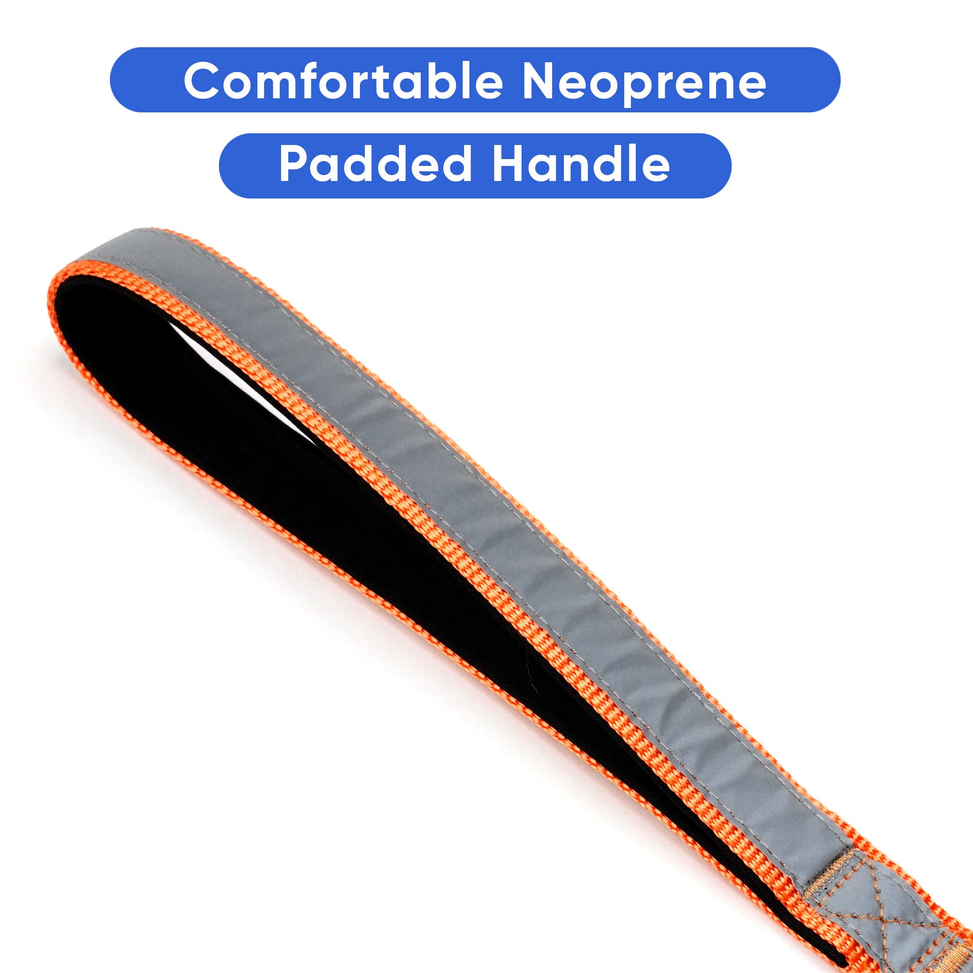 Pawtitas 6 Ft Padded Dog Leash With Comfortable Neoprene Padding Handle - Orange Lead | Small Reflective Dog Leash With Highly R