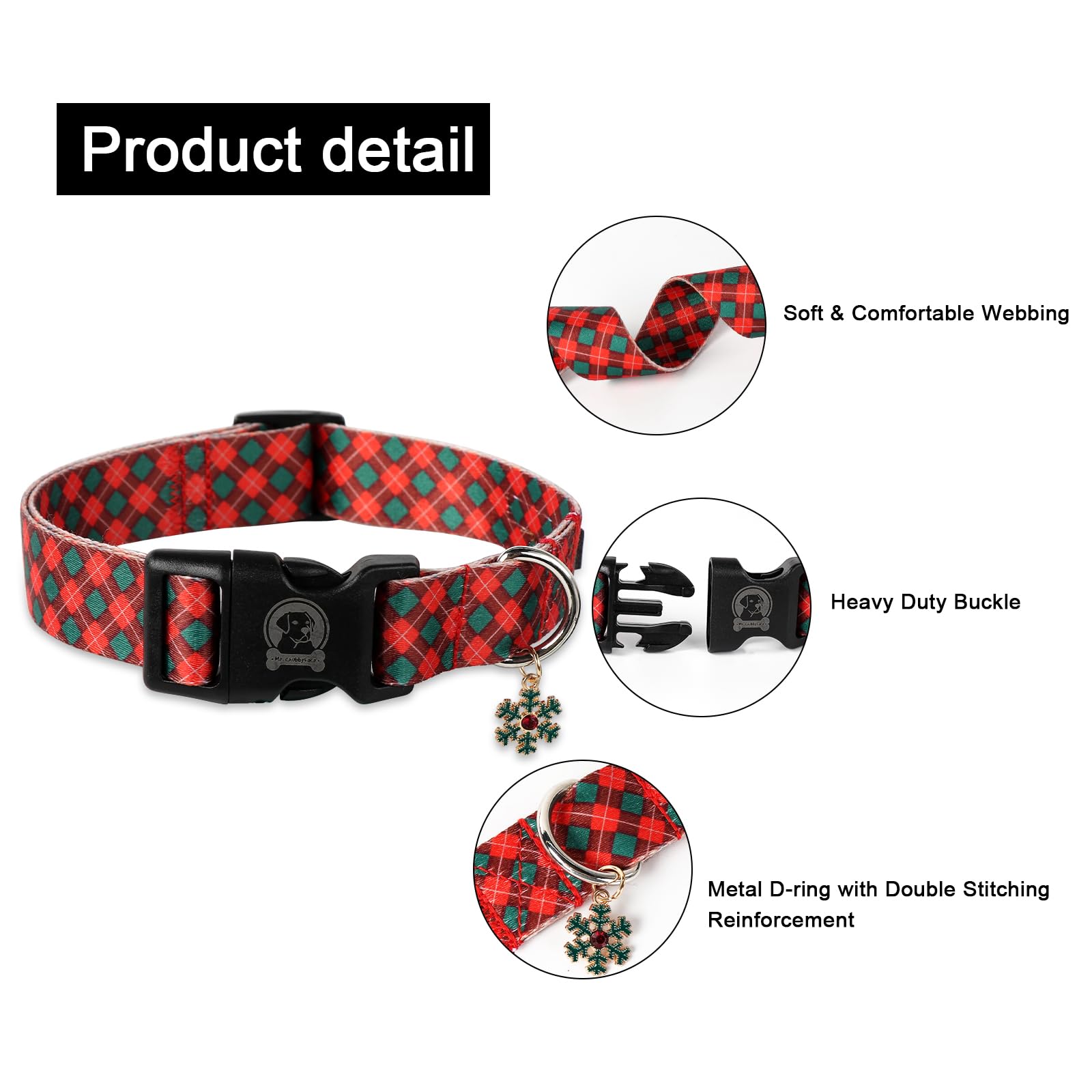 Mr. Chubbyface Christmas Red Plaid Dog Collar, Adjustable Winter Festival Collar, Durable For Small, Medium, Large Dogs