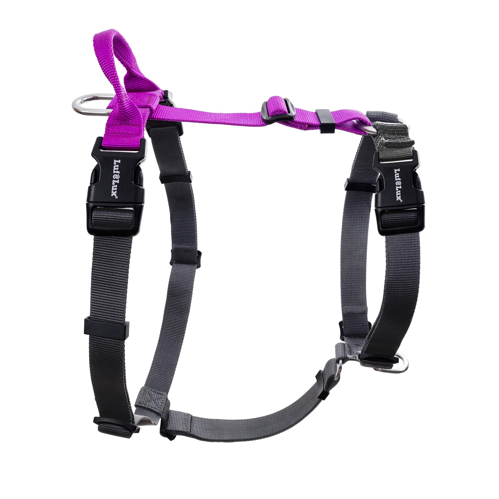 Lufelux Non-Restrictive Easy Walk Freedom No Pull Dog Harness, Keep Balance, Neck-Buckle, Six Points Adjustment, 2 Leash Clips F
