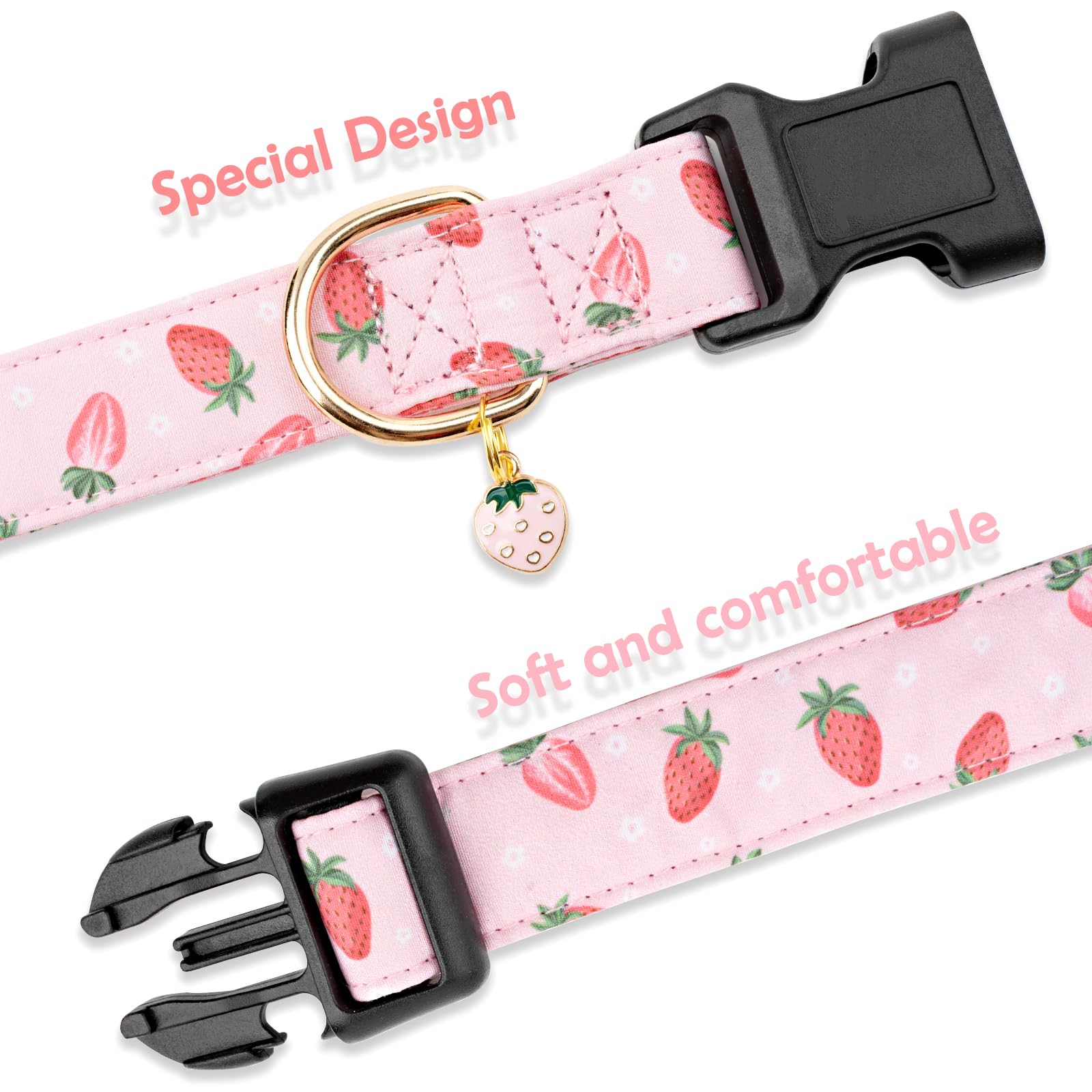 Faygarsle Pink Strawberry Print Cotton Dog Collar For Small, Medium, Large Boys Girls Dogs S