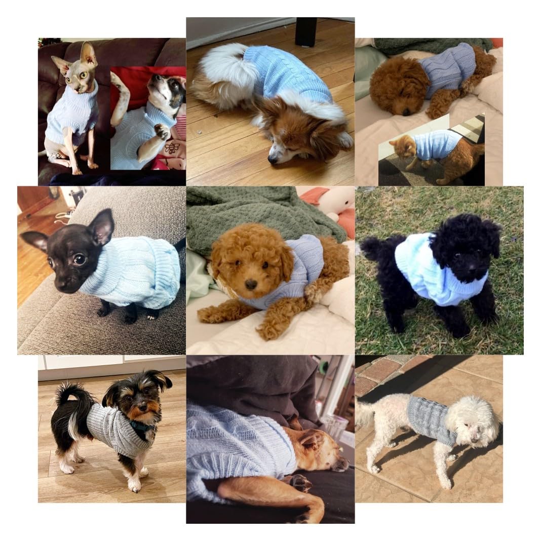 Small Dog Sweaters Knitted Pet Cat Warm Dog Sweatshirt Winter Clothes Kitten Puppy Sweater (X-Small,Light Blue)