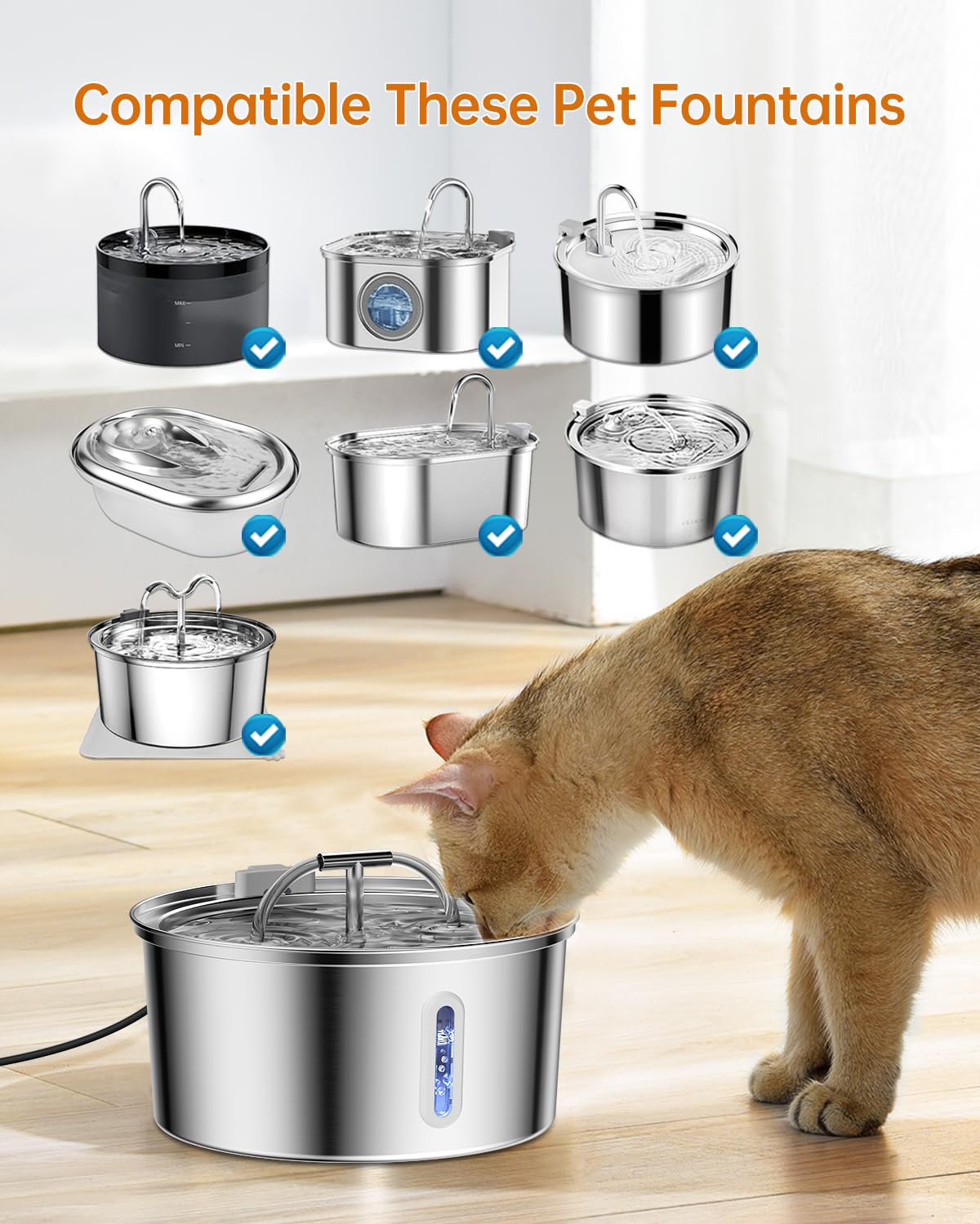 Stainless Steel Pet Water Fountain - 3.2L & 4L, Dog & Cat Drinking Fountain With 4 Carbon Filters & Sponges