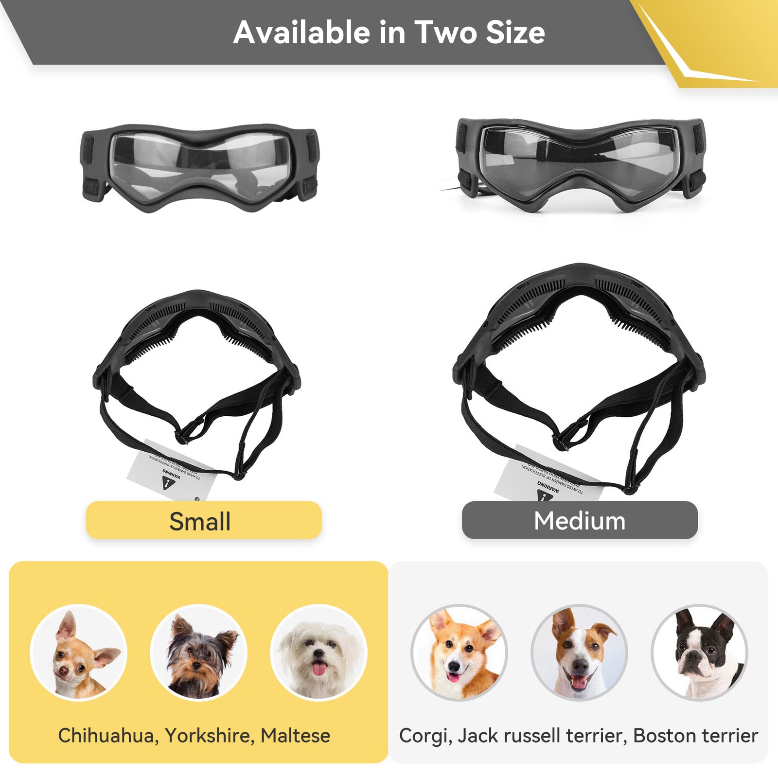 PETLESO Dog Goggles - Small UV Protection Sunglasses for Small Dogs, Black Rubber Eyewear for Outdoor Riding and Driving