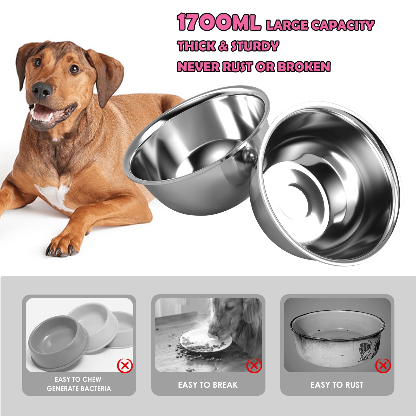 Adengl Raised Dog Bowl Stand For Large Medium Dogs, Elevated Dog Bowls With Sprill Proof Mat &Two 58Oz Stainless Steel Bowls,Pin