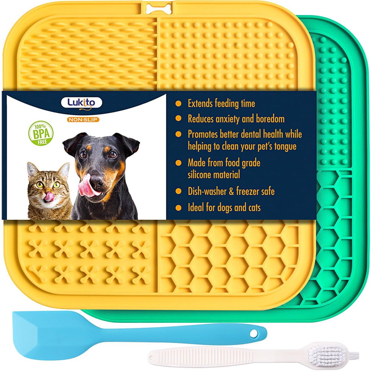 Lukito Premium Silicone Licking Mat For Dogs & Cats, 77 Suction Cups, Slow Feeder, Boredom Reducer, Anxiety Relief, Dishwasher Safe, Food Grade