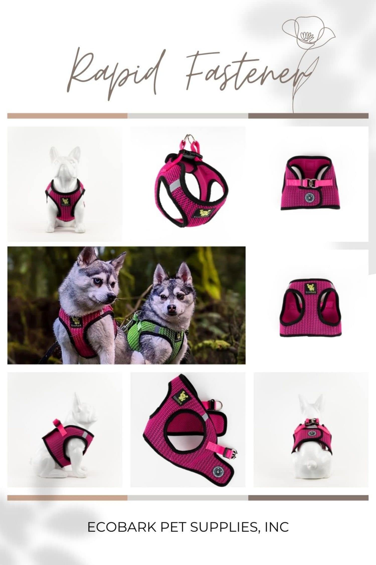 Ecobark Step In Dog Harness - Eco-Friendly Small Breed Dog Harnesses For Xs And Small Breed Dogs - Reflective And Adjustable Mini Body Halter Vest - Tiny Soft Mesh Toy Breed (Fuchsia Sport, Small)