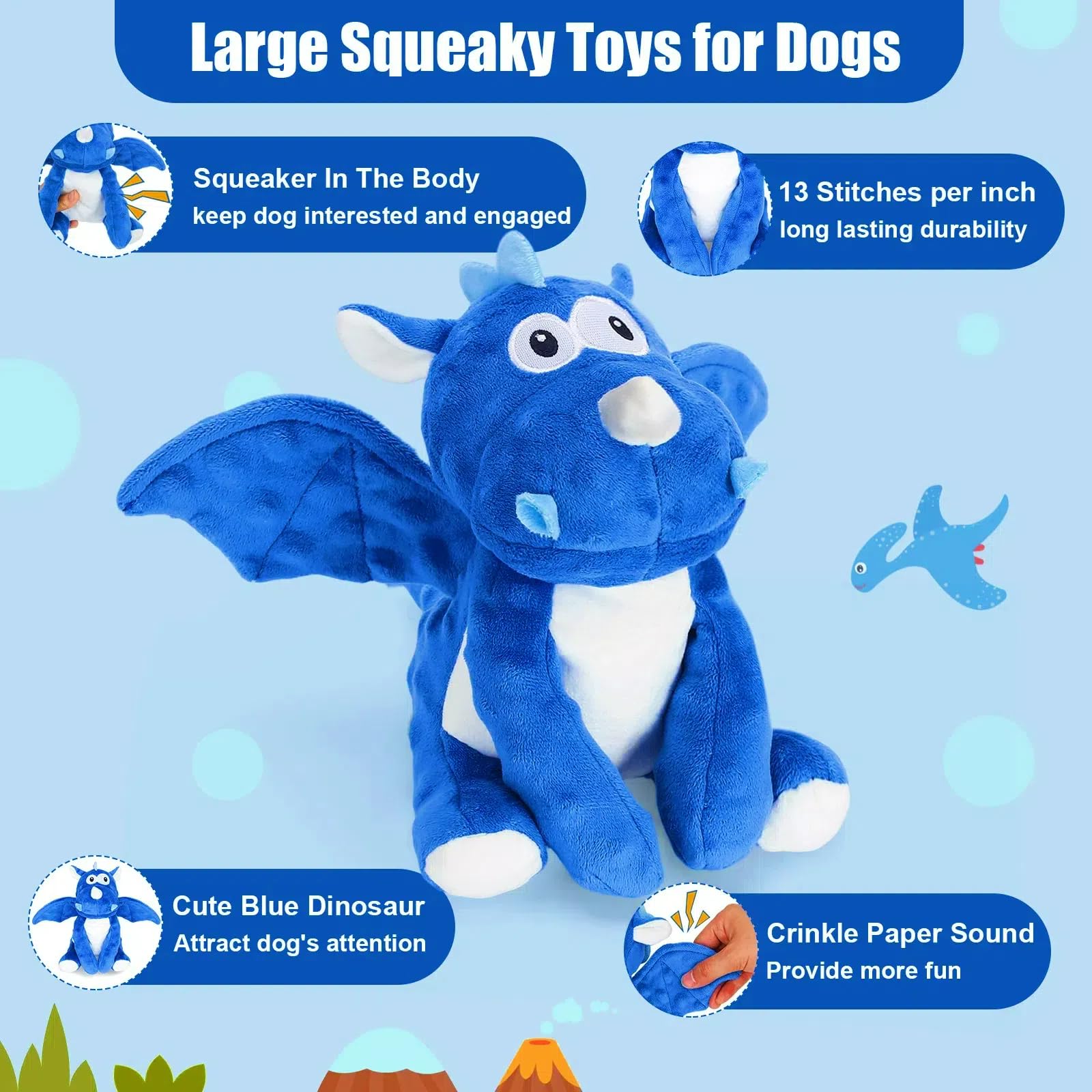loncoldy Plush Dog Toys, Tough Chew Toys for Dogs, Crinkle Stuffed Squeaky Toy for Small Medium Large Breed, Interactive Plush T