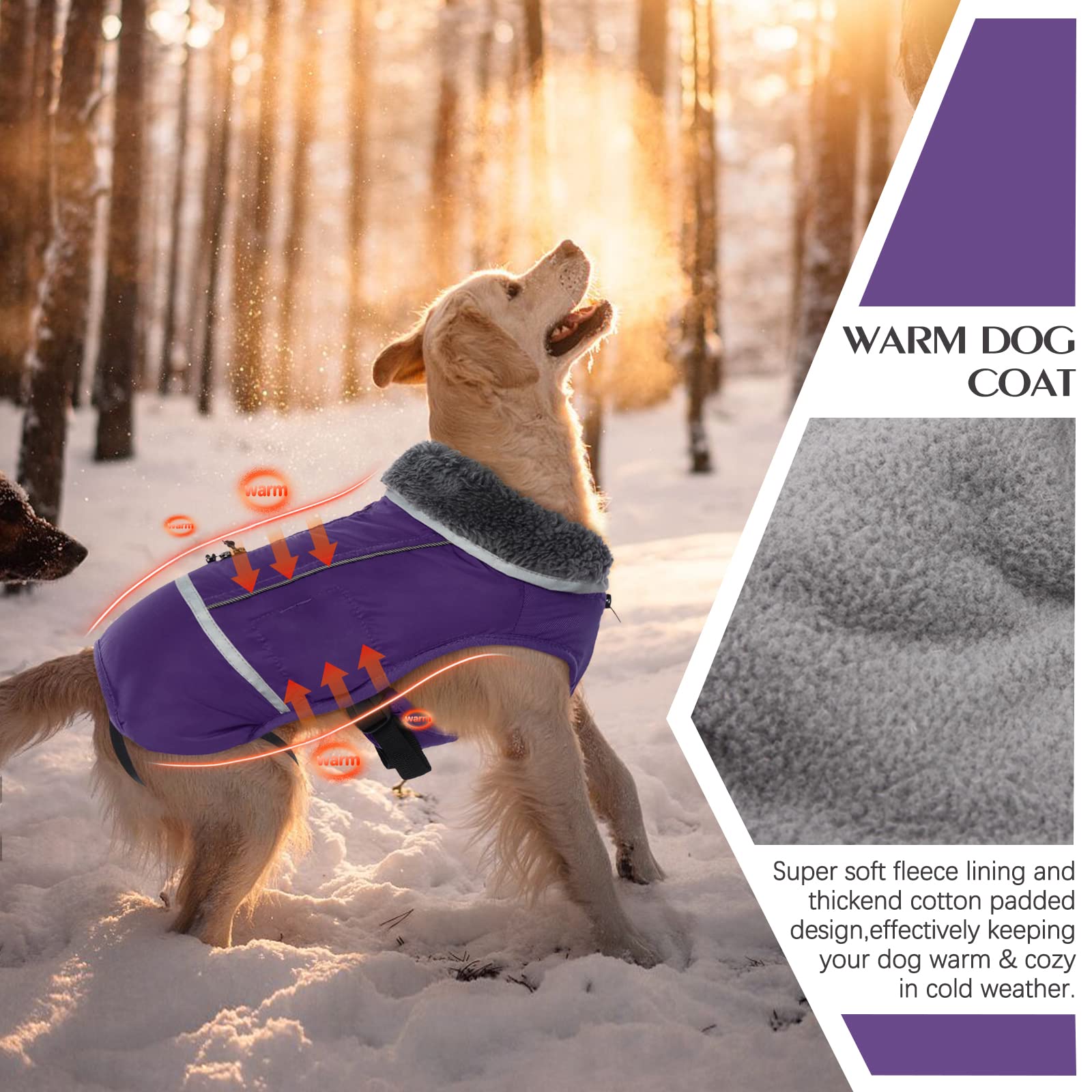 Qbleev Dog Winter Coat, Warm Dog Coat Reflective Dog Jacket, Turtleneck Waterproof Dog Clothes For Cold Weather Thicken Fleece D