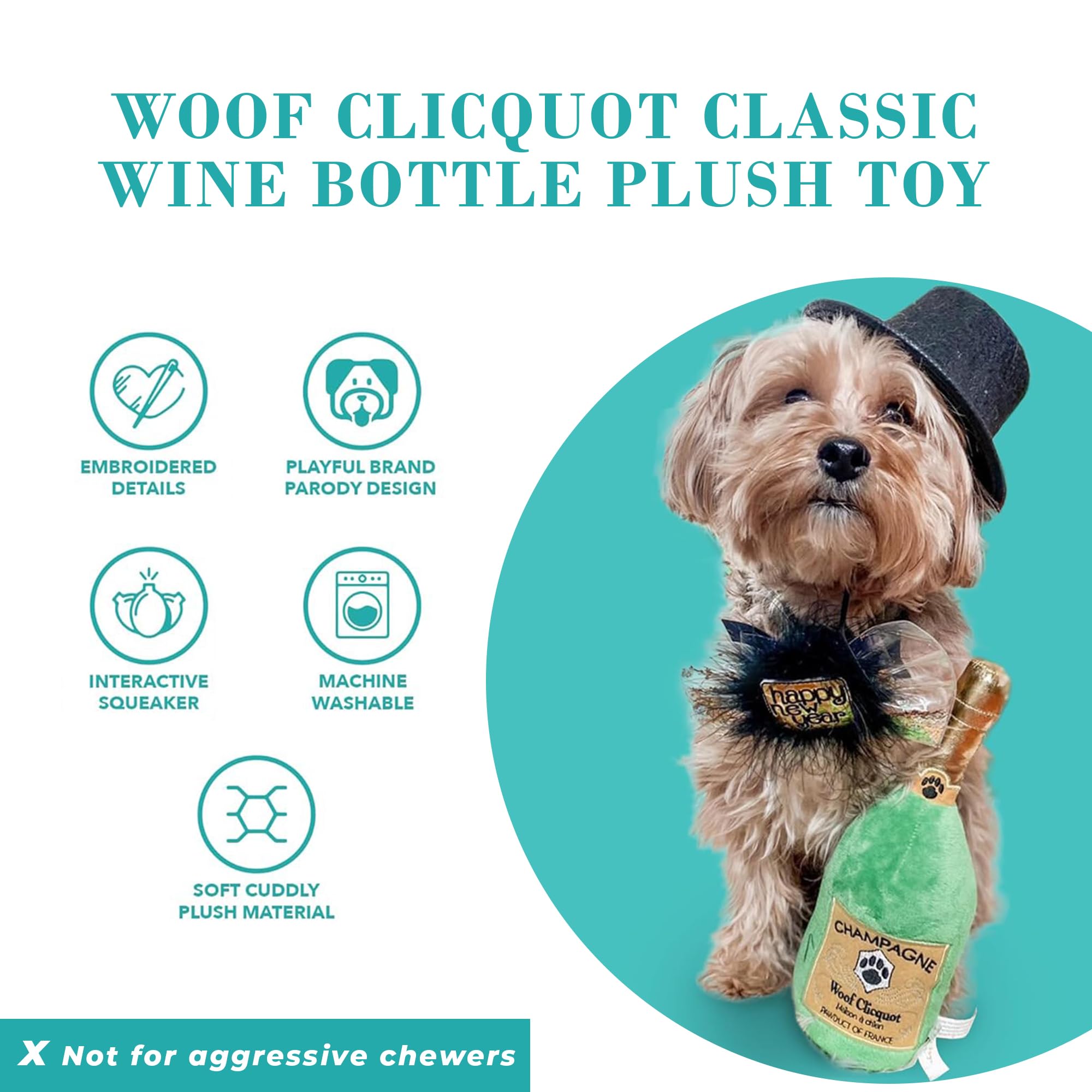 Haute Diggity Dog Woof Clicquot Classic, Plush Designer Dog Toys with Interactive Squeaker, Stimulating Pet Enrichment, Machine-
