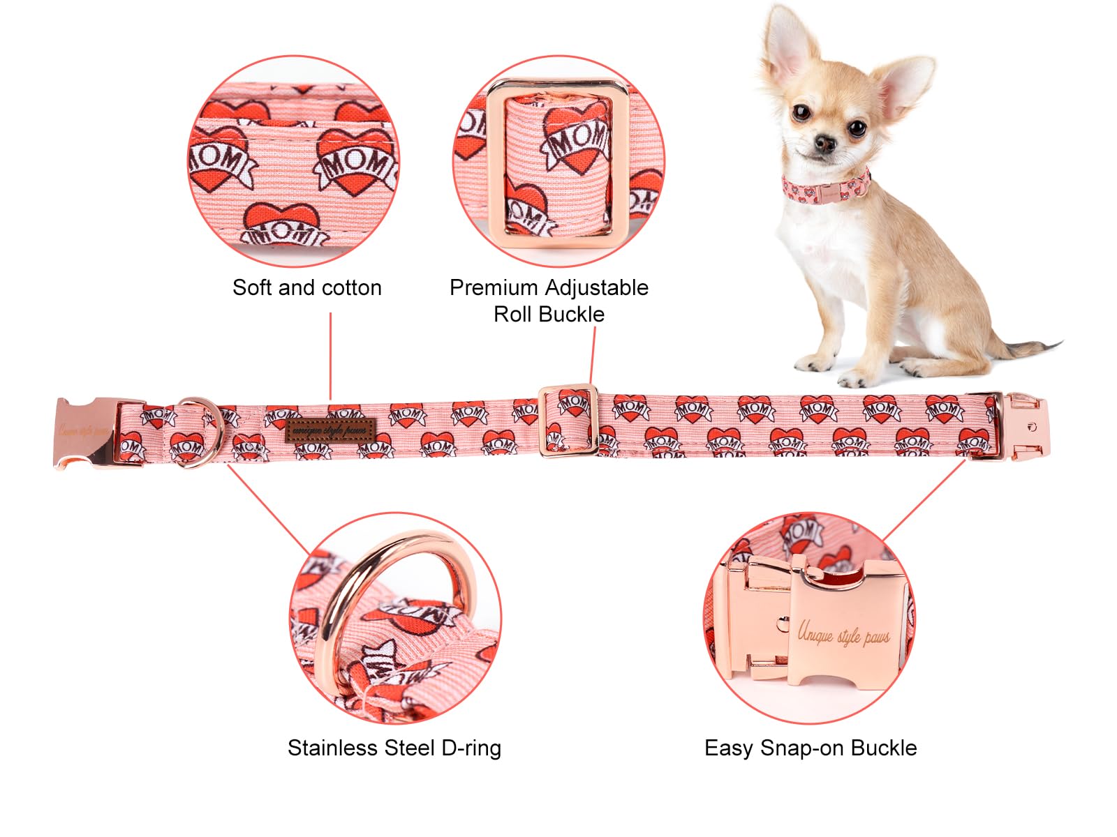 Unique Style Paws Valentine'S Dog Collar Heart Love Collar For Dog Cotton Metal Buckle Dog Collars New