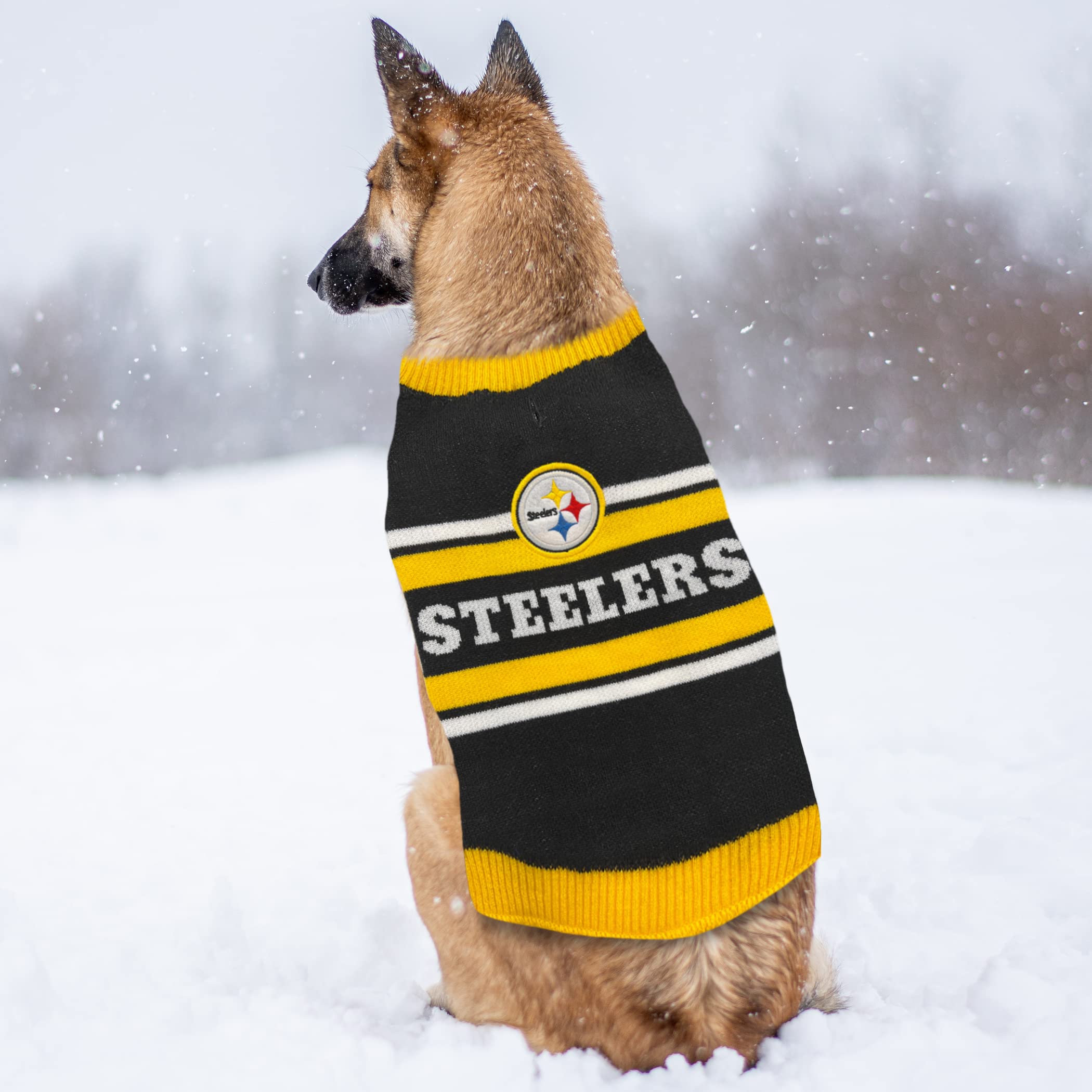 Nfl Pittsburgh Steelers Dog Sweater, Size Small. Warm And Cozy Knit Pet Sweater With Nfl Team Logo, Best Puppy Sweater For Large