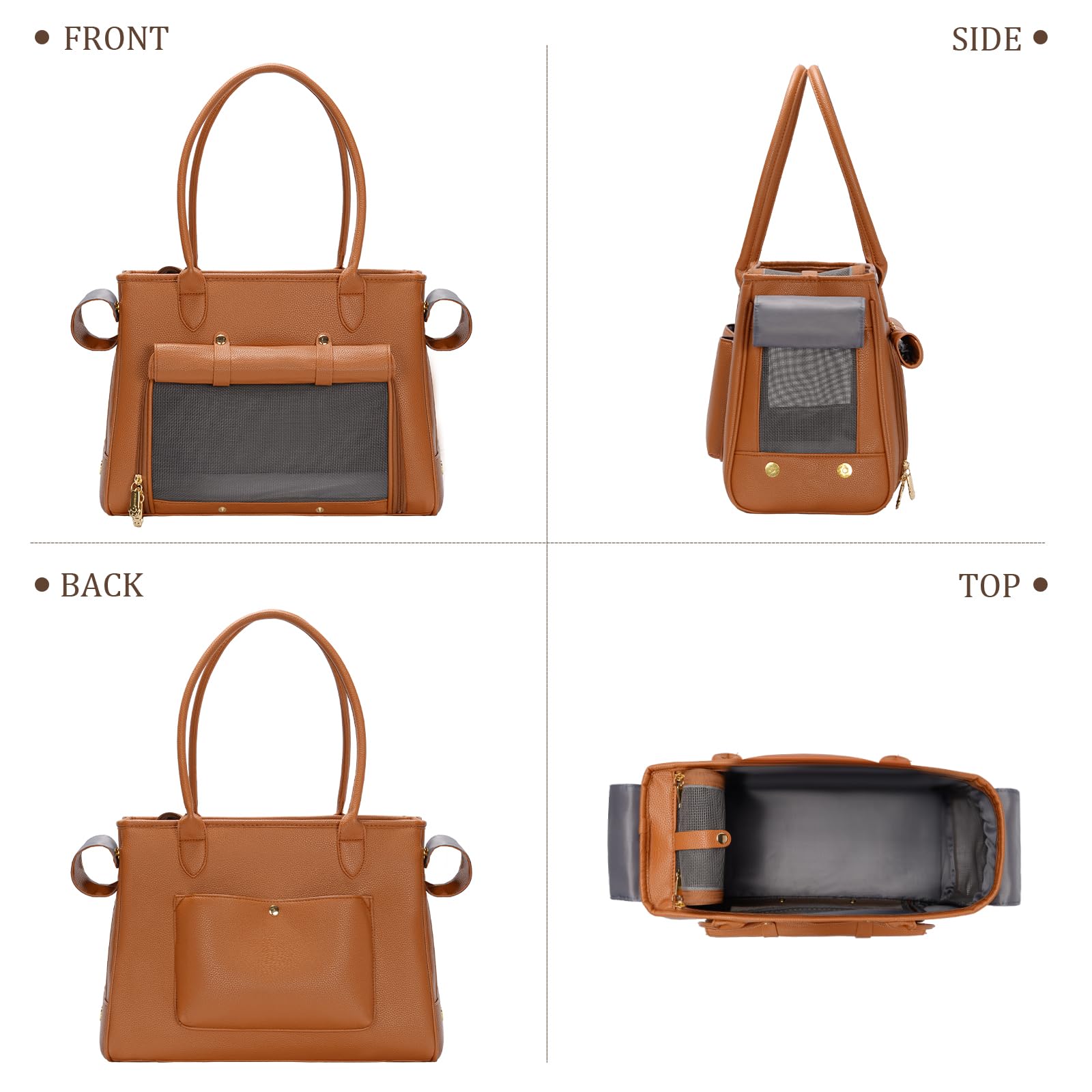 Fashion Pet Carrier Purse For Small Cat And Dog, Luxury Pu Soft-Sided Tote Bag With Large Pockets For Dogs And Puppies (Brown, 1