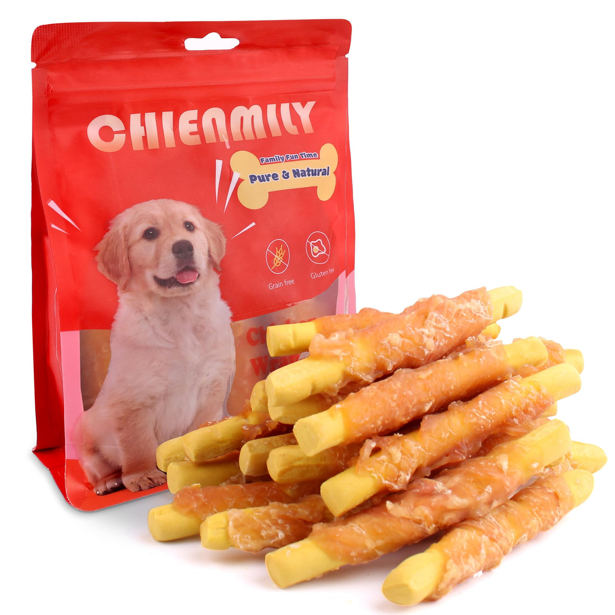 Chienmily Dog Treats, Chicken Wrapped Pumpkin Biscuits, Grain Rawhide And Gluten Free, W/Taurine Low Fat Healthy Chewy Training 