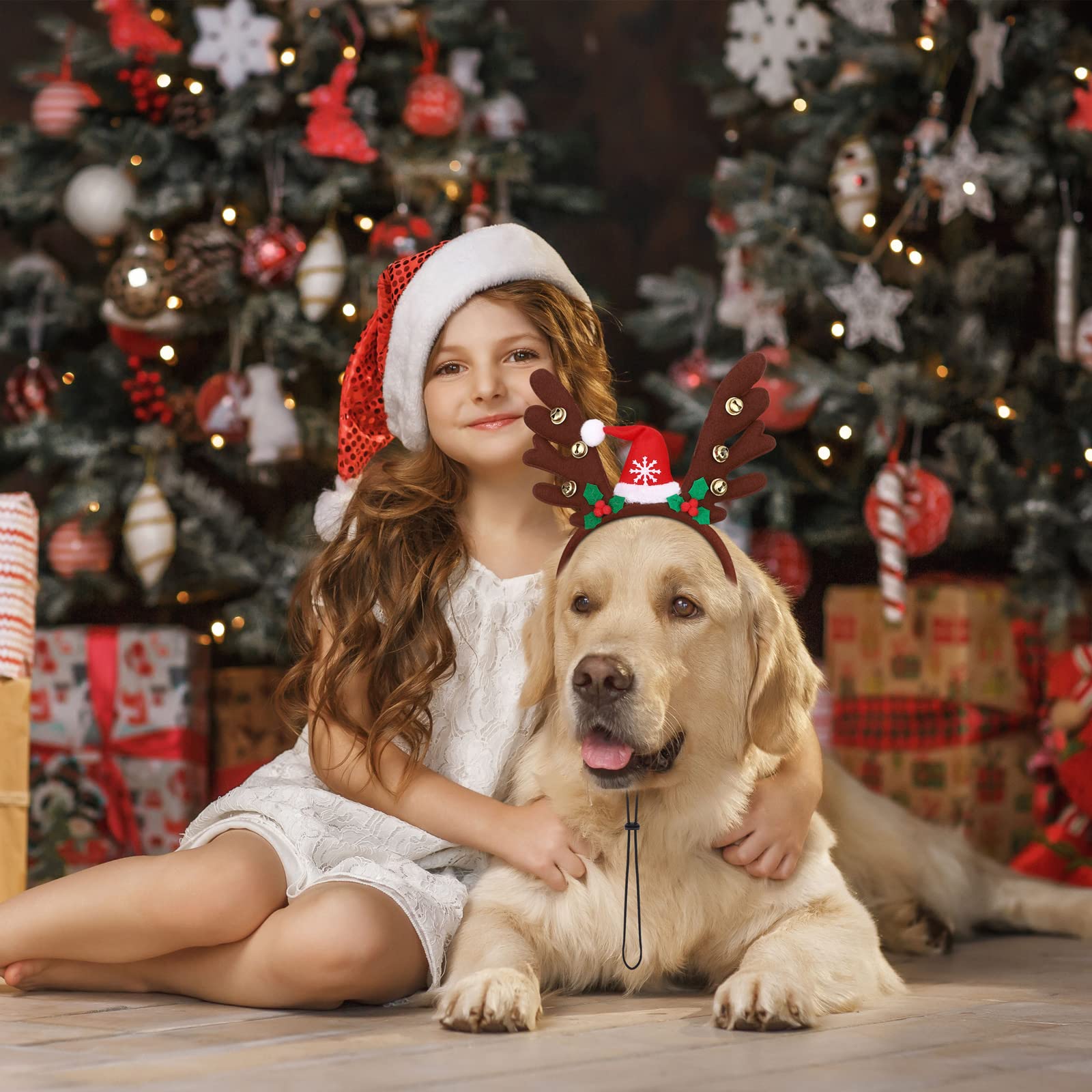 Pedgot 3 Pack Christmas Pet Headwear Xmas Hair Loop Brown Reindeer Antlers Headband Christmas Pet Costume Hair Accessory For Dogs