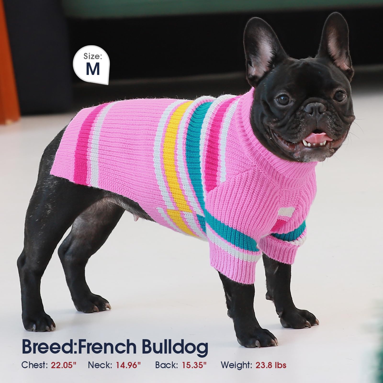 Iecoii Large Dog Sweaters - Warm Striped Christmas Sweater For Male & Female Dogs, Perfect For French Bulldog & Boston Terrier