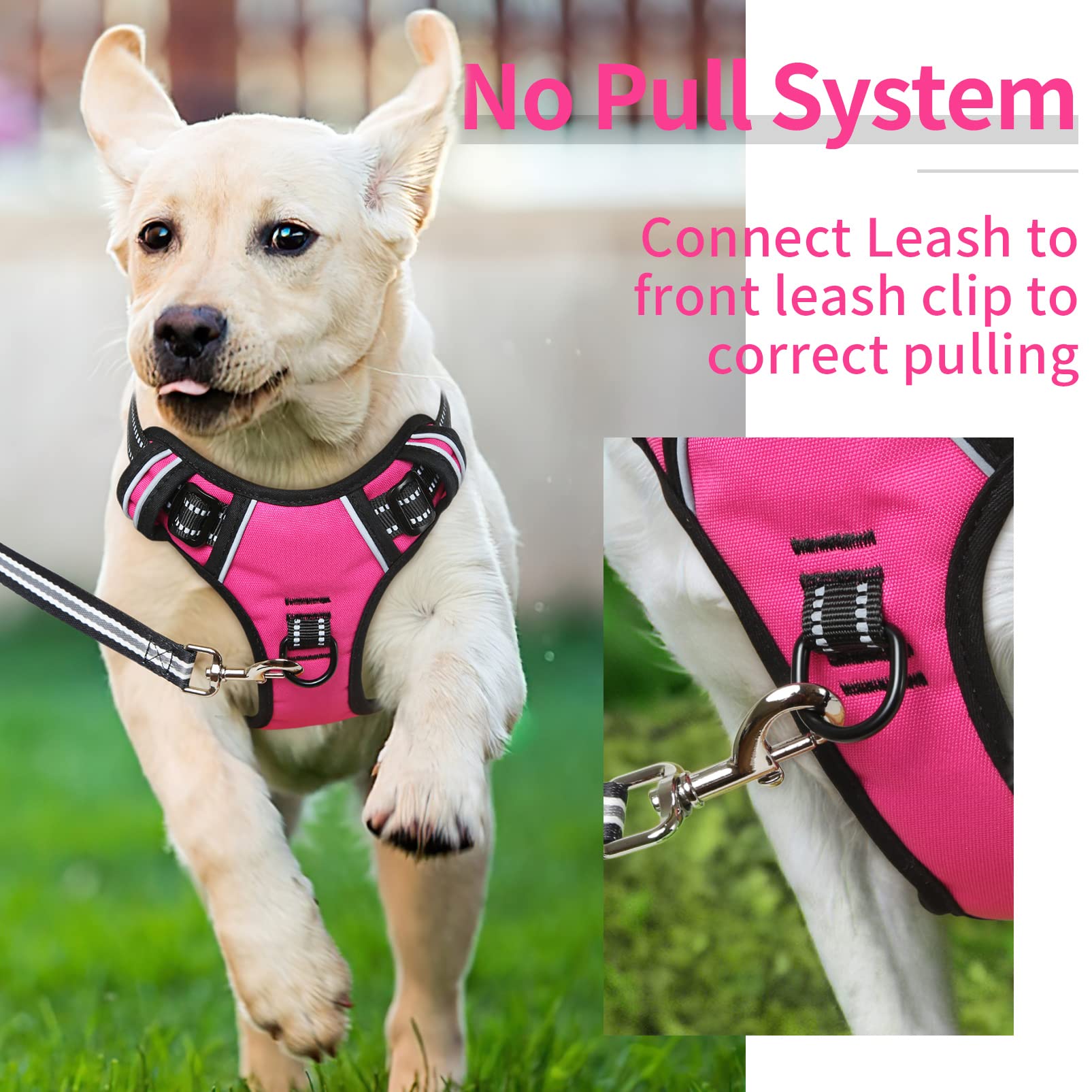 Heele Dog Harness Dog Harness Small Dog No Pull Harness With Soft Handle Reflective Harness Adjustable, Rose, S