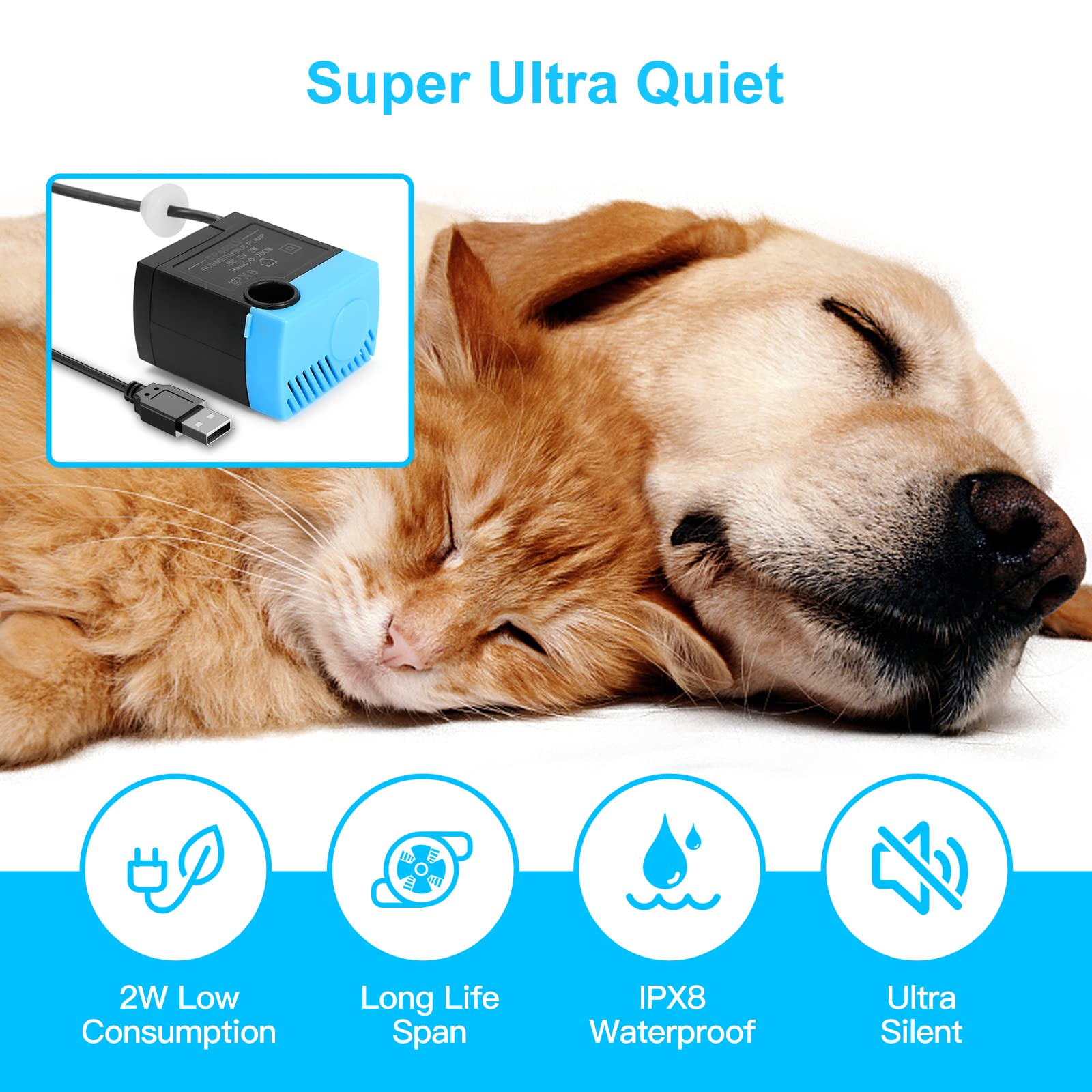 Sanklev Sp-400Lv Cat And Dog Water Fountain Pump With Grommet,Usb Replacement Pump For Pet Drinking Fountains Compatible With Bu