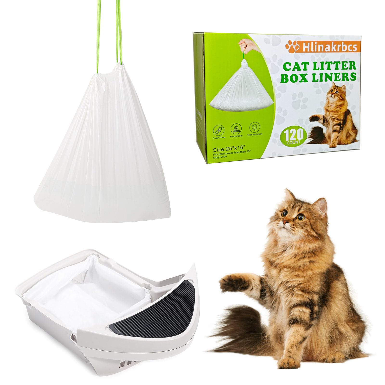 Hlinakrbcs Litter Box Waste Bags For Robot 4 And 3, 120 Pack Drawstring Self Cleaning Cat Litter Box Liners, Extra Thick Waste D