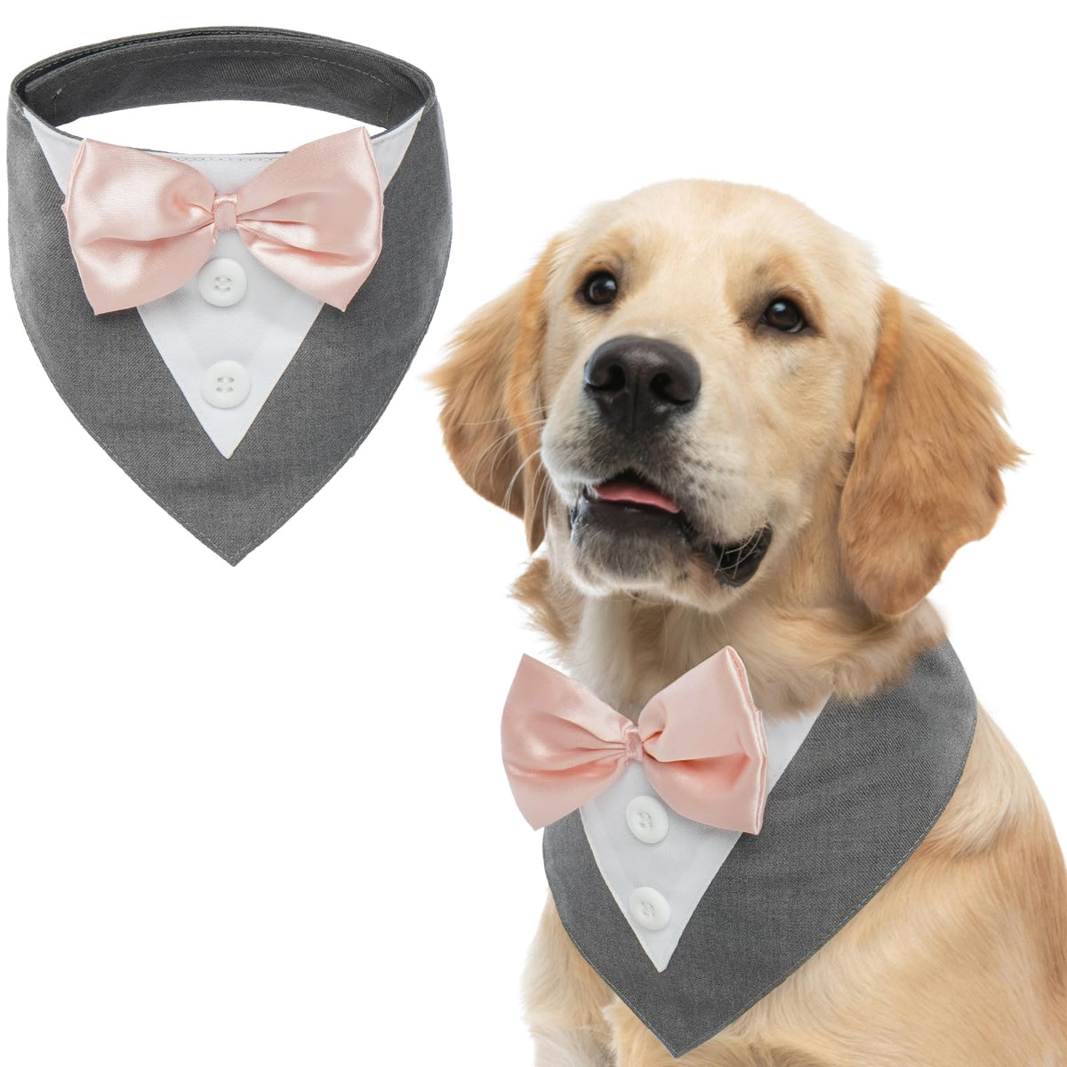 Fuamey Dog Tuxedo,Formal Dog Wedding Bandana Dog Collar With Bow Tie Dog Birthday Costume Adjustable Pet Party Tux Dog Wedding Attire,Dog Valentines Outfit Cosplay For Small Medium Large Pets Grey Xl