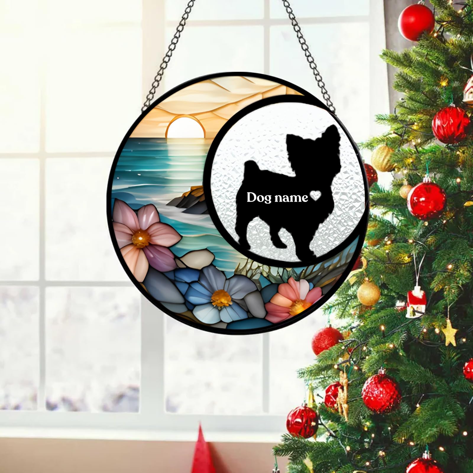 Dog Memorial Suncatcher, Personalized Pet Breeds Suncatcher With Name Date, Pet Loss Suncatcher, Stained Glass Light Catcher, Do
