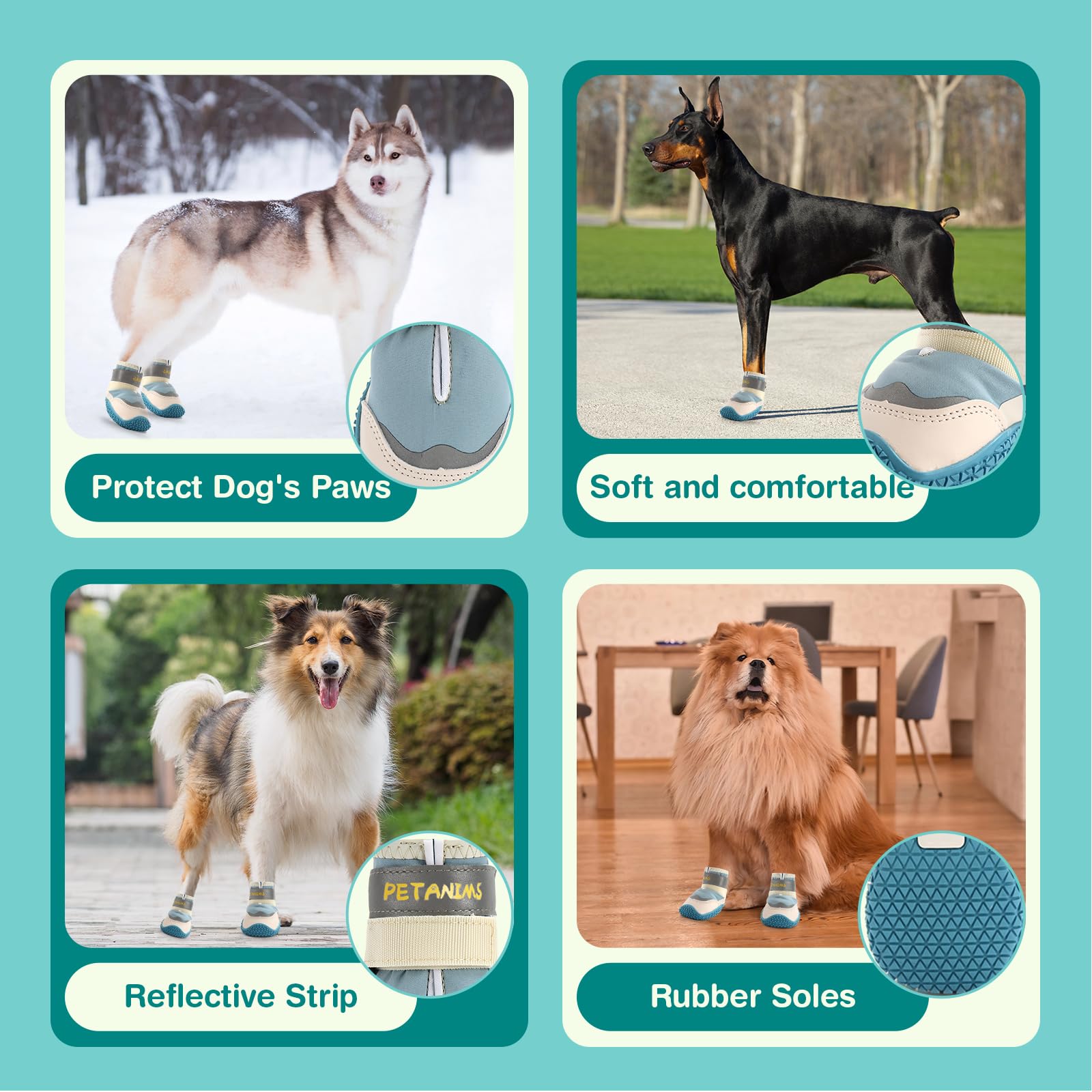 Petanims Dog Shoes For Small Dogs, Medium Dog Boots & Paw Protectors For Winter Snow, Waterproof Dog Booties For Hot Pavement, H