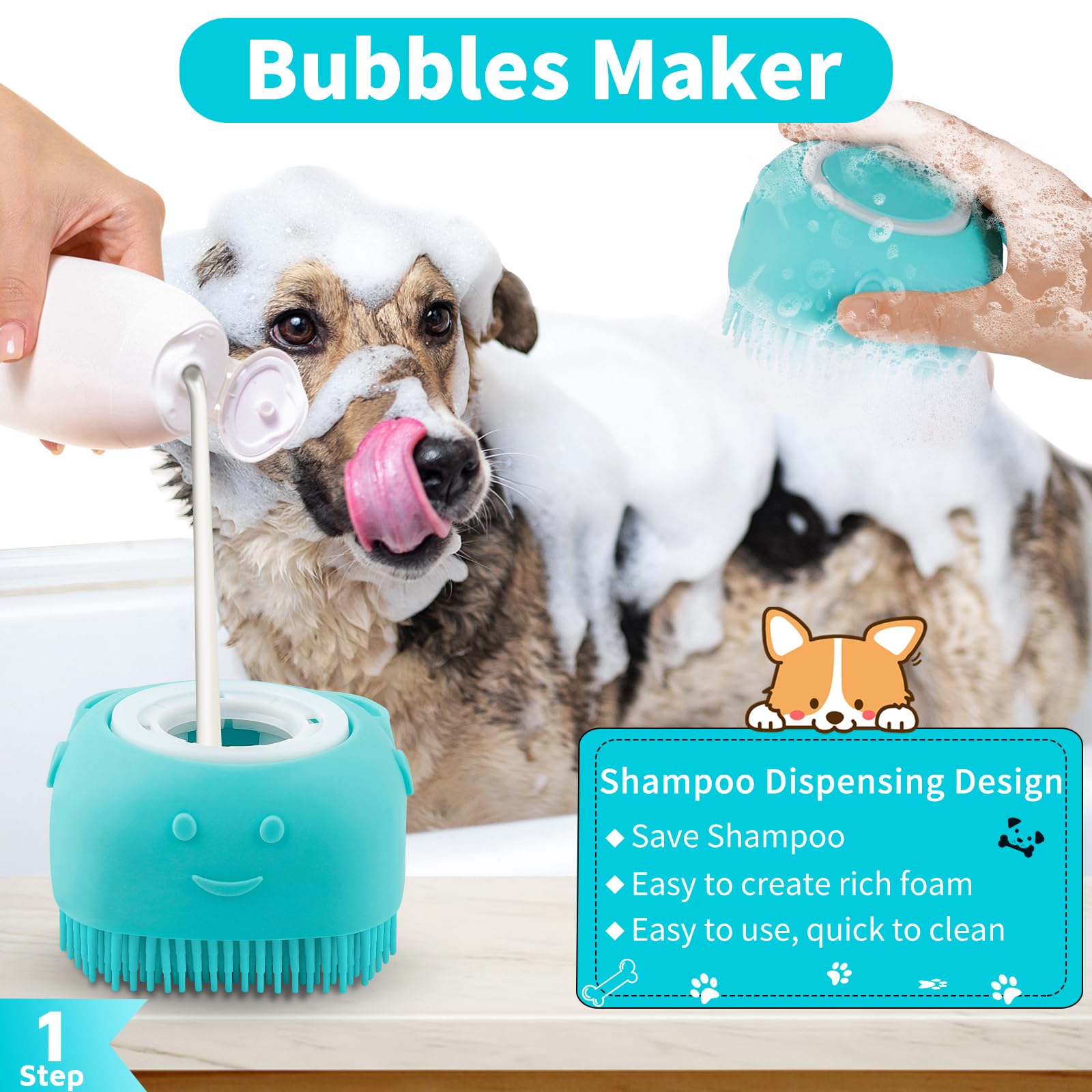 Comotech 3PCS Dog Bath Brush | Dog Shampoo brush | Dog Scrubber for Bath | Dog Bath Brush Scrubber | Dog Shower/Washing Brush wi