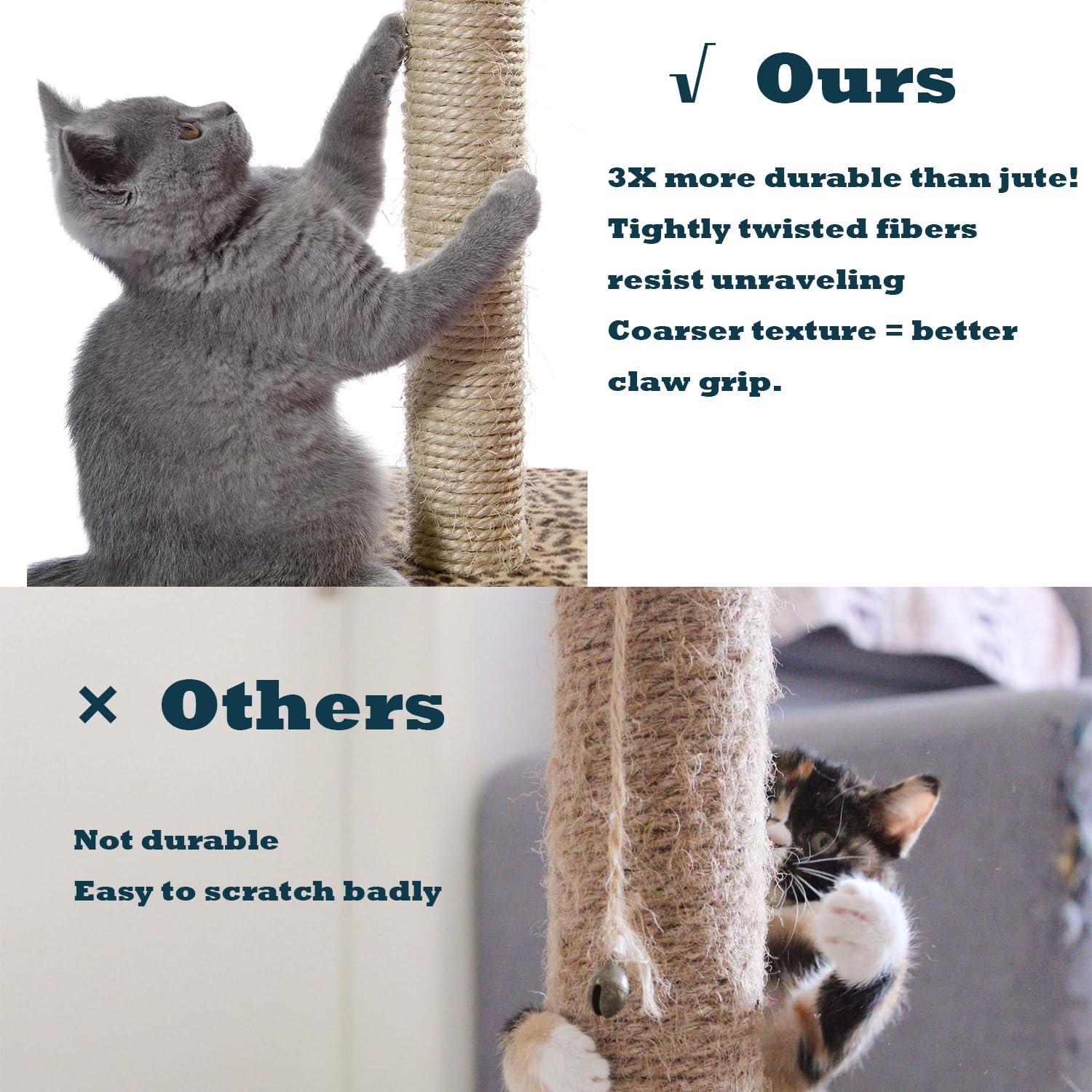 Treasborn Natural Sisal White Rope For Cat Scratcher Scratching Post Replacement 1/4 Inch Cat Tree Rope For Repairing, Recovering Or Diy Cat Scratcher 50/100/164 Feet