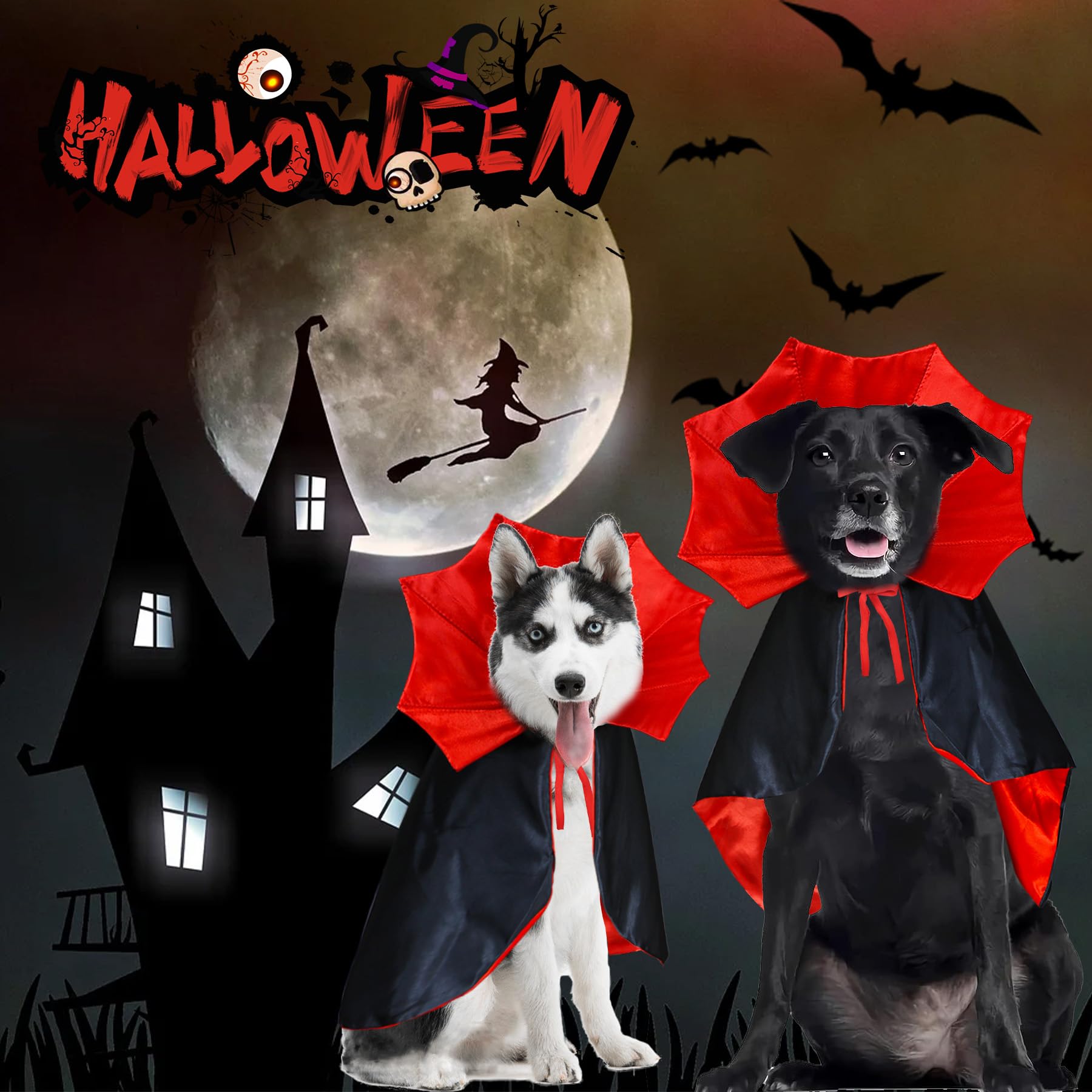 Goyoswa Dog Halloween Costumes, Dog Vampire Cloak Costume Dog Devil Costume Dog Vampire Cloak Cape Halloween Costumes For Small Medium Large Dogs Pets (Small)