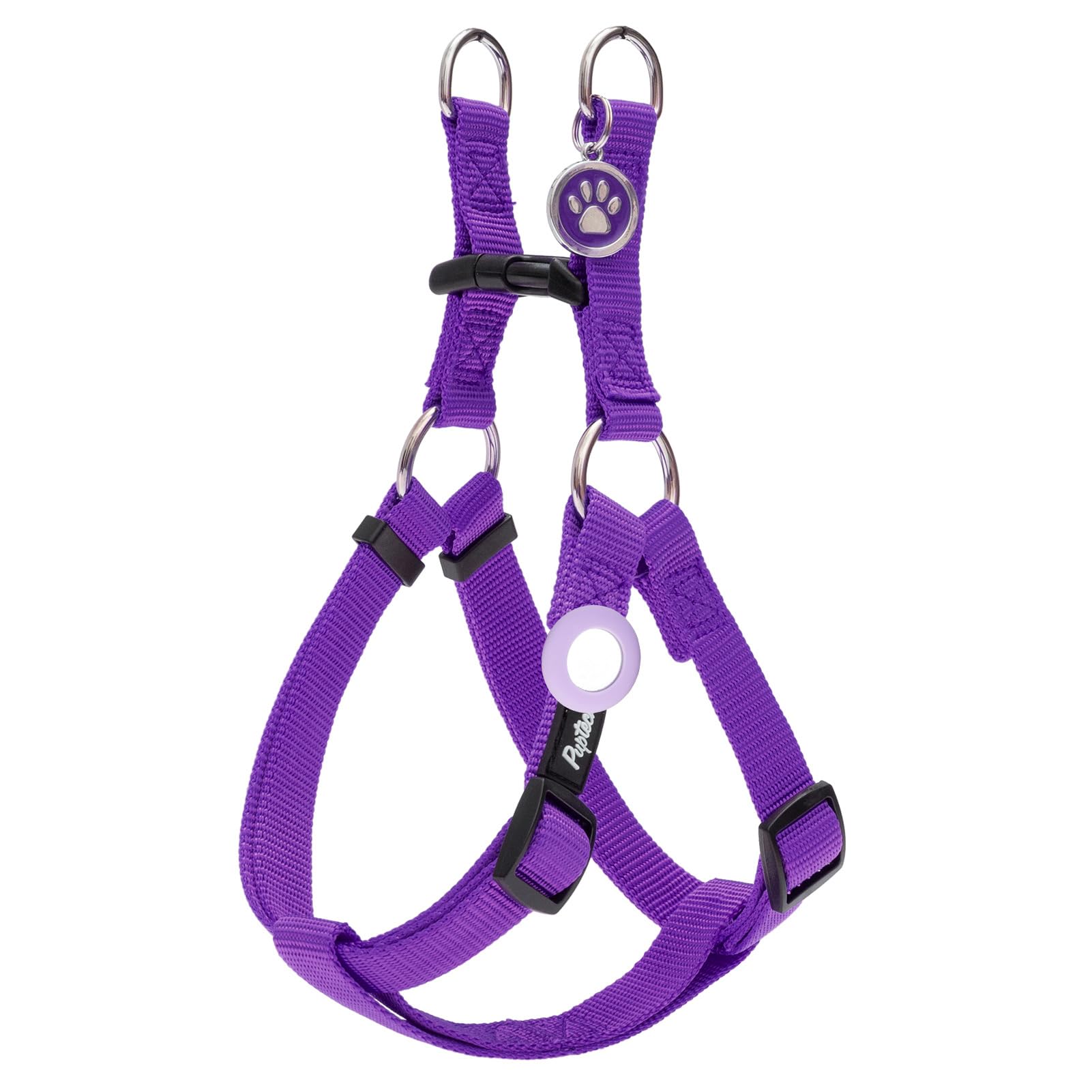 Pupteck No Pull Dog Harness Soft Adjustable Basic Nylon Step In Puppy Vest Outdoor Walking With Id Tag And A-Ir Tag Case, Purple