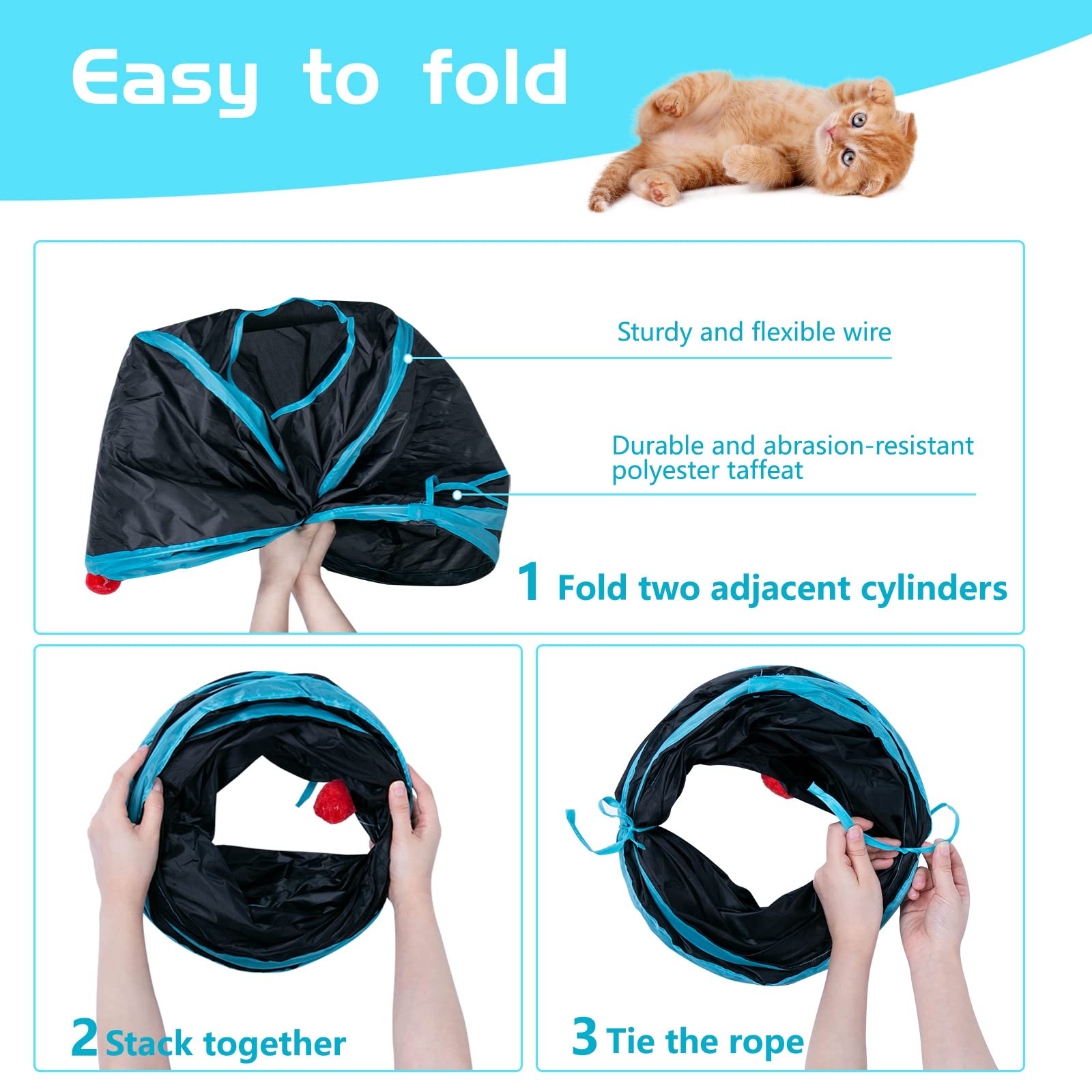 Sheldamy Cat Tunnel, 2-Way Collapsible Play Tunnel, Interactive Toy Maze For Small Animals, Suitable For Kittens, Puppies, Rabbi