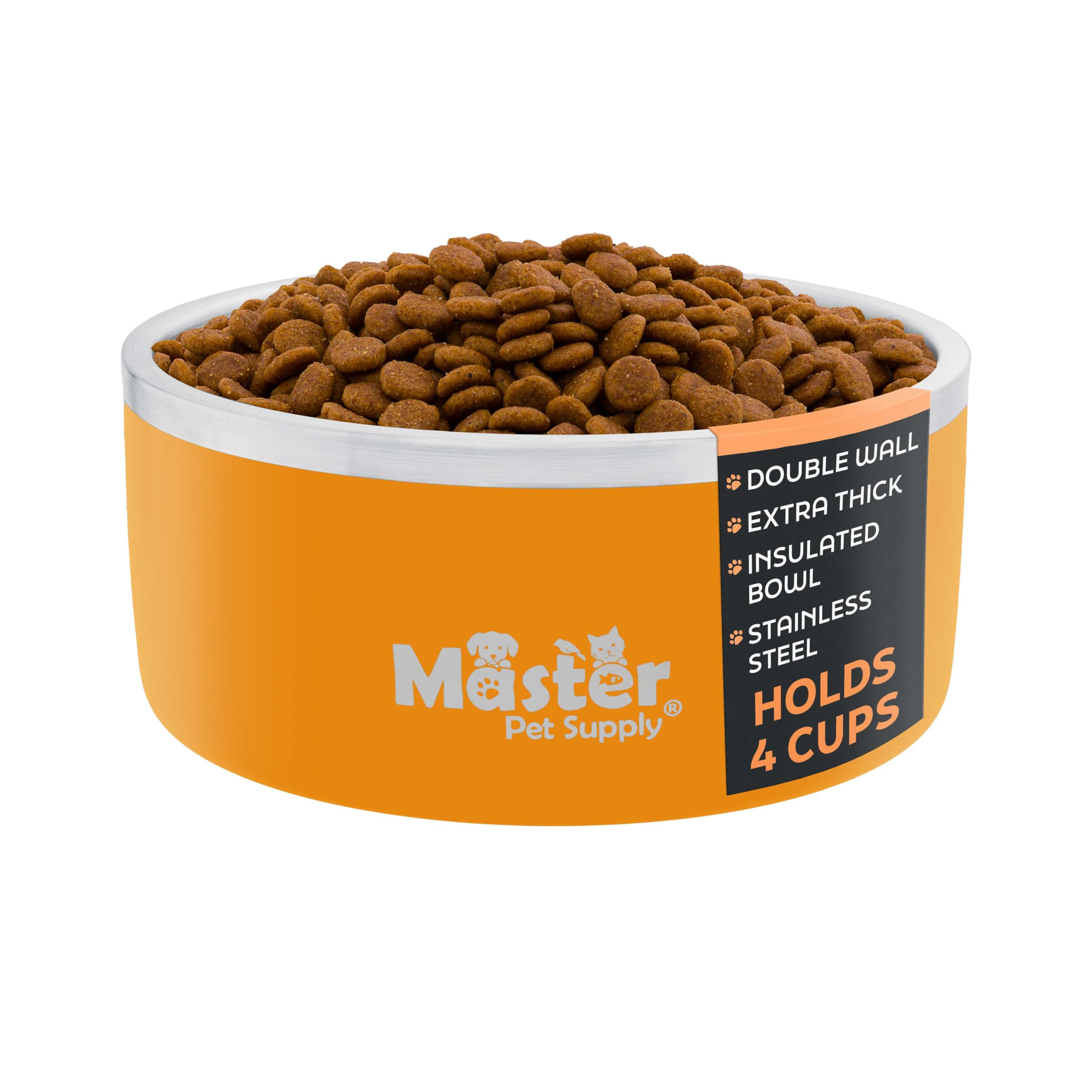 Master Pet Supply Stainless Steel Dog Bowls - 32 oz, Heavy Duty - Mango Tango, Double Wall Extra-Thick Insulated, Non-Slip Pet W