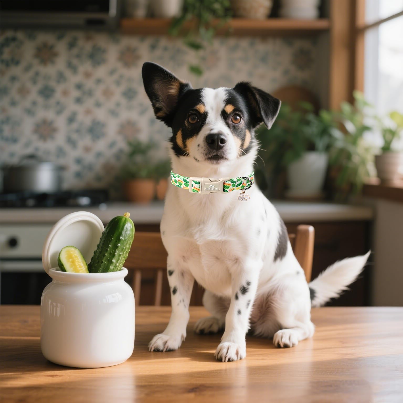 Mr.Chubbyface Pickle Cotton Dog Collar, Cute Summer Pickle Pattern Dog Collars, Soft Plastic Buckle Puppy Collar For Small Mediu