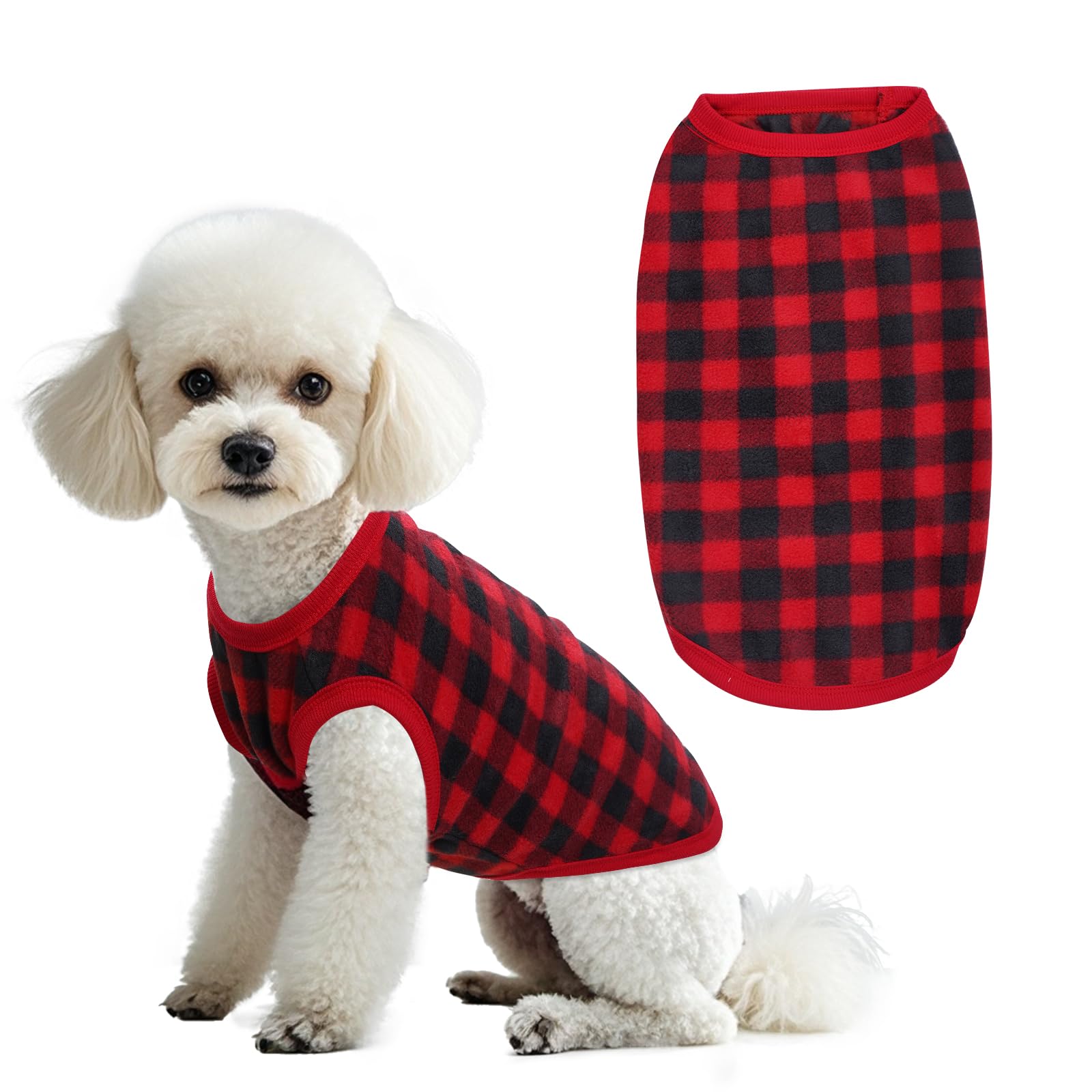 Topbuti Dog Fleece Sweater Christmas Buffalo Plaid Pet Clothing Warm Soft Winter Clothes Pullover Jumper For Small Dogs Cats Pup