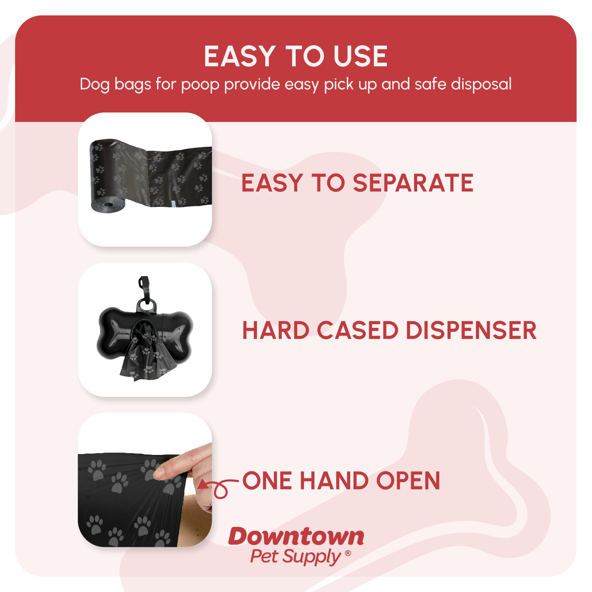 Downtown Pet Supply Poop Bags For Dogs With Dispenser, 220 Count - Leak-Proof Dog Waste Bags And Bone-Shaped Dog Poop Bags Holde