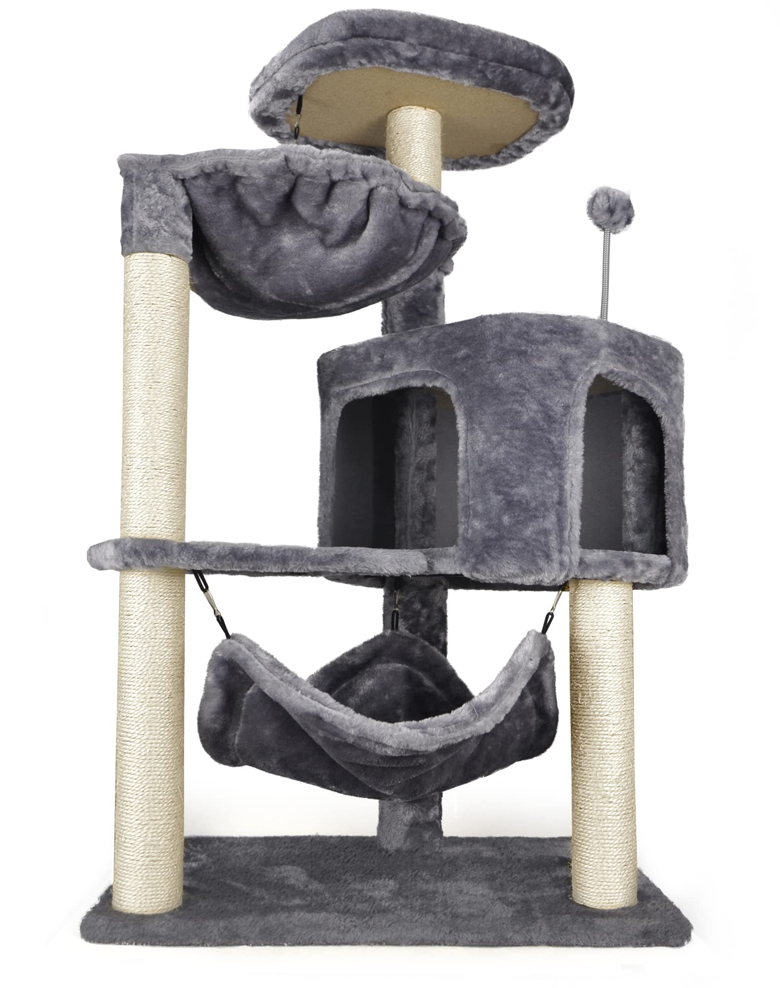 Newest Cat Tree With Cat Condo And Big Hammock，Grey