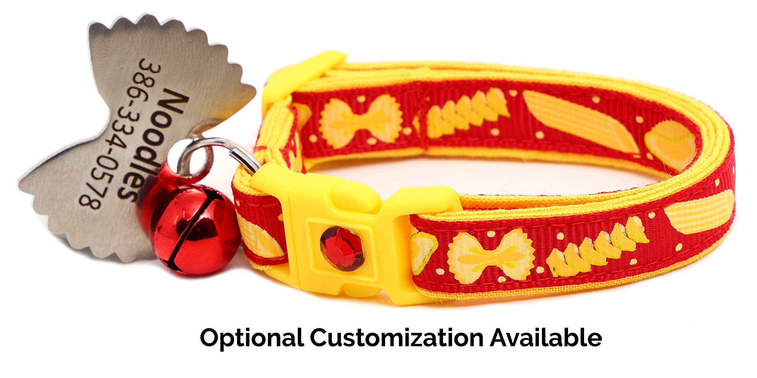 Pugs to Persians Noodle Cat Collar - Breakaway Safety Charm & Bell - Small (10 lbs & Less) - Red