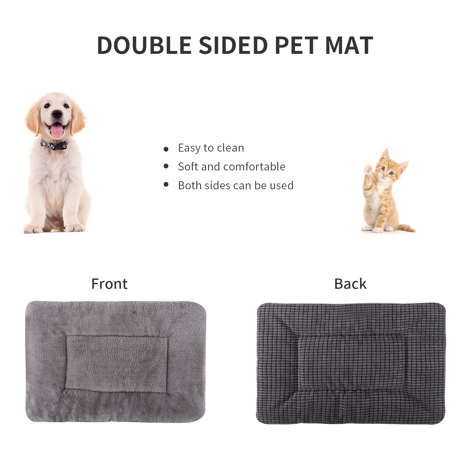 Vetasac Dog Bed Mat, Soft And Warm Pet Cushion, Dual Purpose Washable Mattress Bed For Small Medium Large Dog And Cat Sleeping Xb004 (24'X18', Light Grey)
