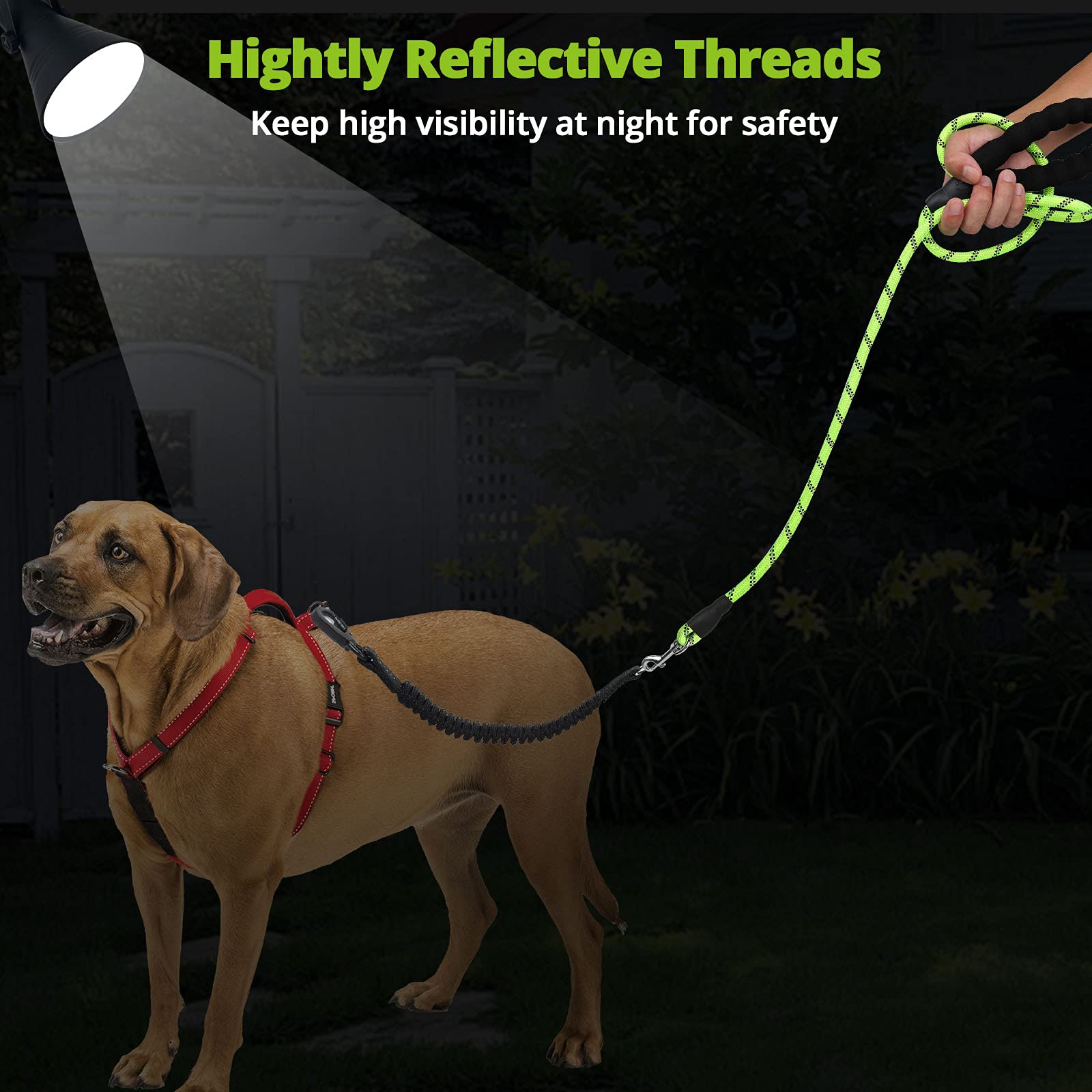 Dog Leash - 5Ft 10Ft 15Ft 20Ft 30Ft 50Ft 100Ft Heavy Duty Leash With Swivel Lockable Hook And ,Reflective Threads Bungee Dog Leash For Walking,Hunting,Camping Yard For Small Medium Large Dog