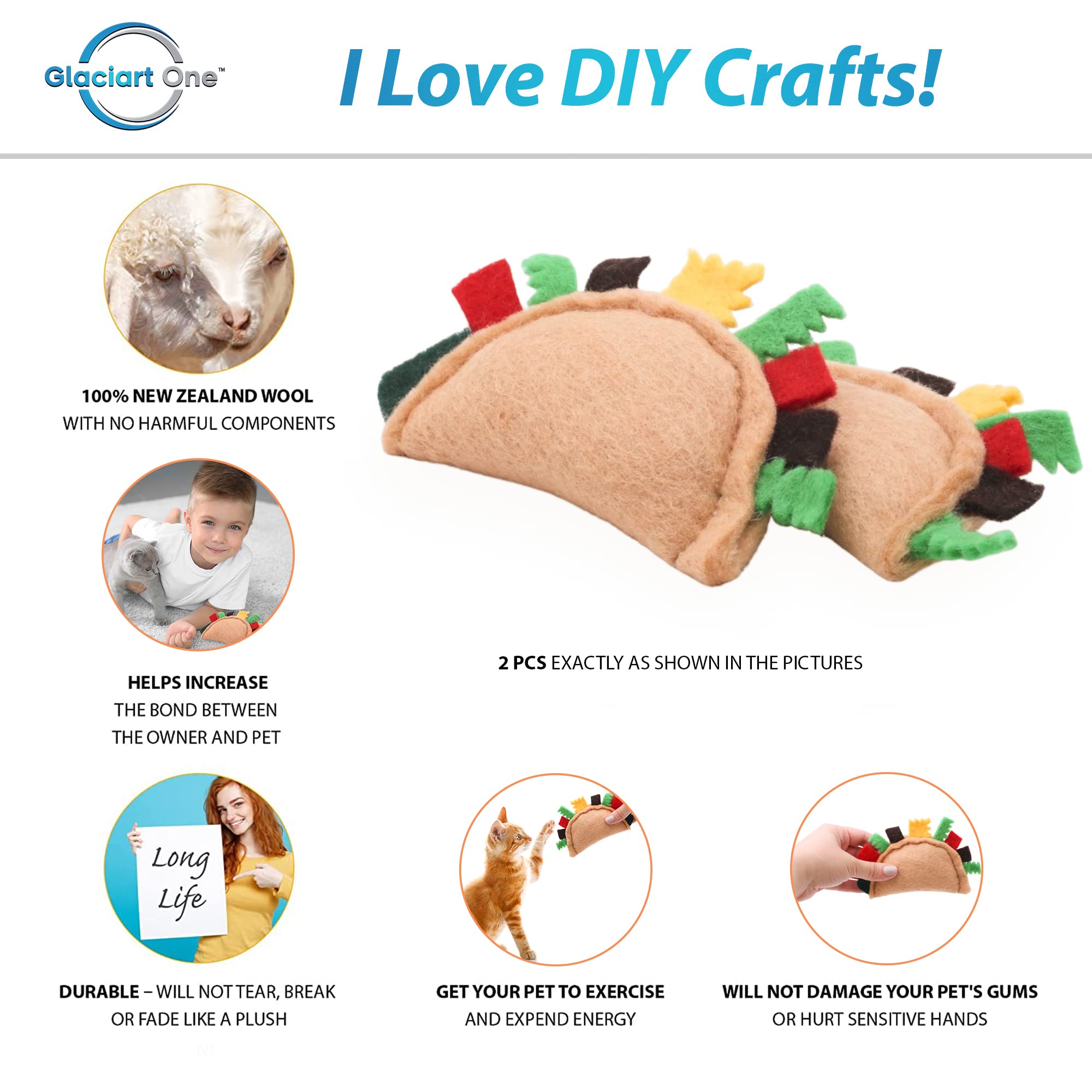 Glaciart One Felt Taco Cat Toys With Catnip | 2 Pcs Cute Cat Toy For Interaction & Boredom Relief, Encourages To Exercise, Explo