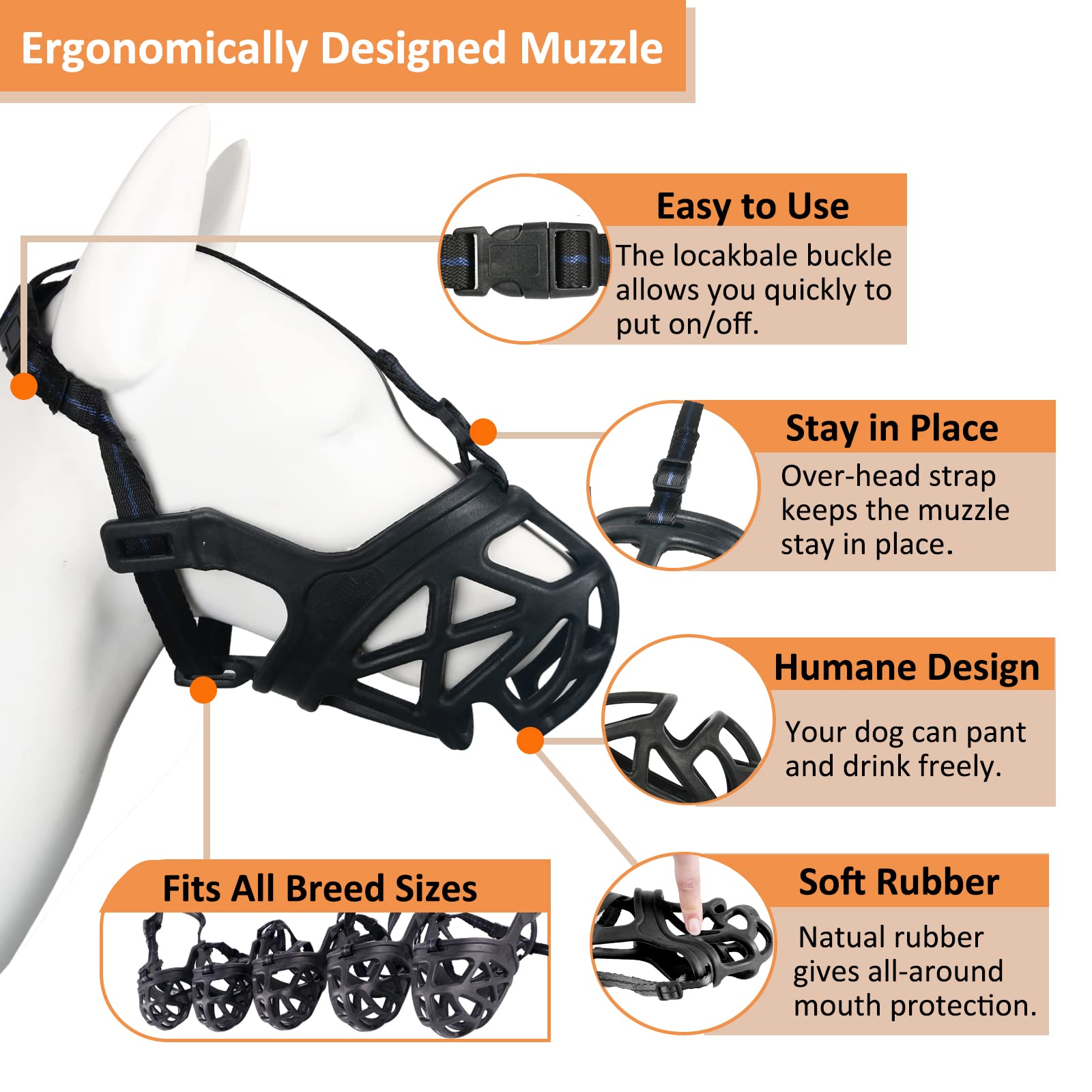 Dog Muzzle, Basket Muzzle For Biting, Chewing And Scavenging, Humane Cage Mouth Cover, Perfect For Grooming And Training Medium, Large Aggressive Reactive Dogs