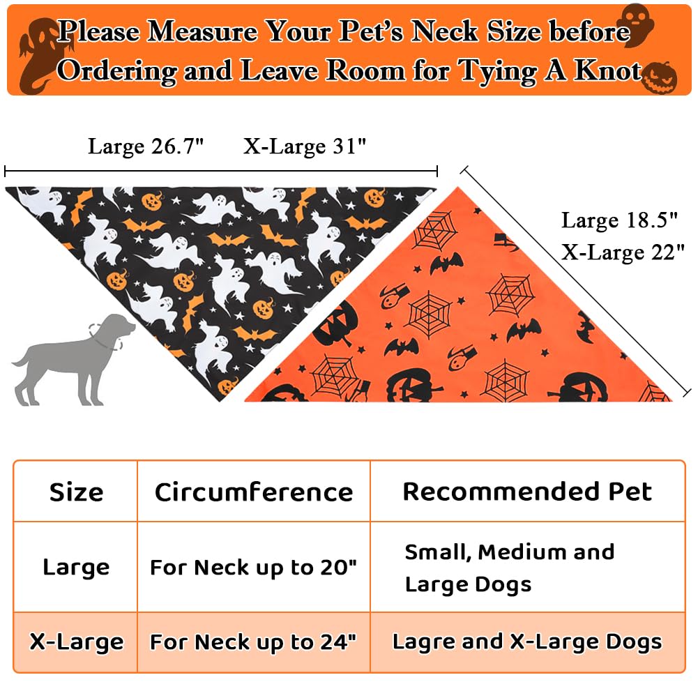 Vivifying 2 Pack Halloween Dog Bandanas, Spooky And Pumpkins Halloween Accessories For Pets, Dog Scarf Costume For Trick-Or-Trea