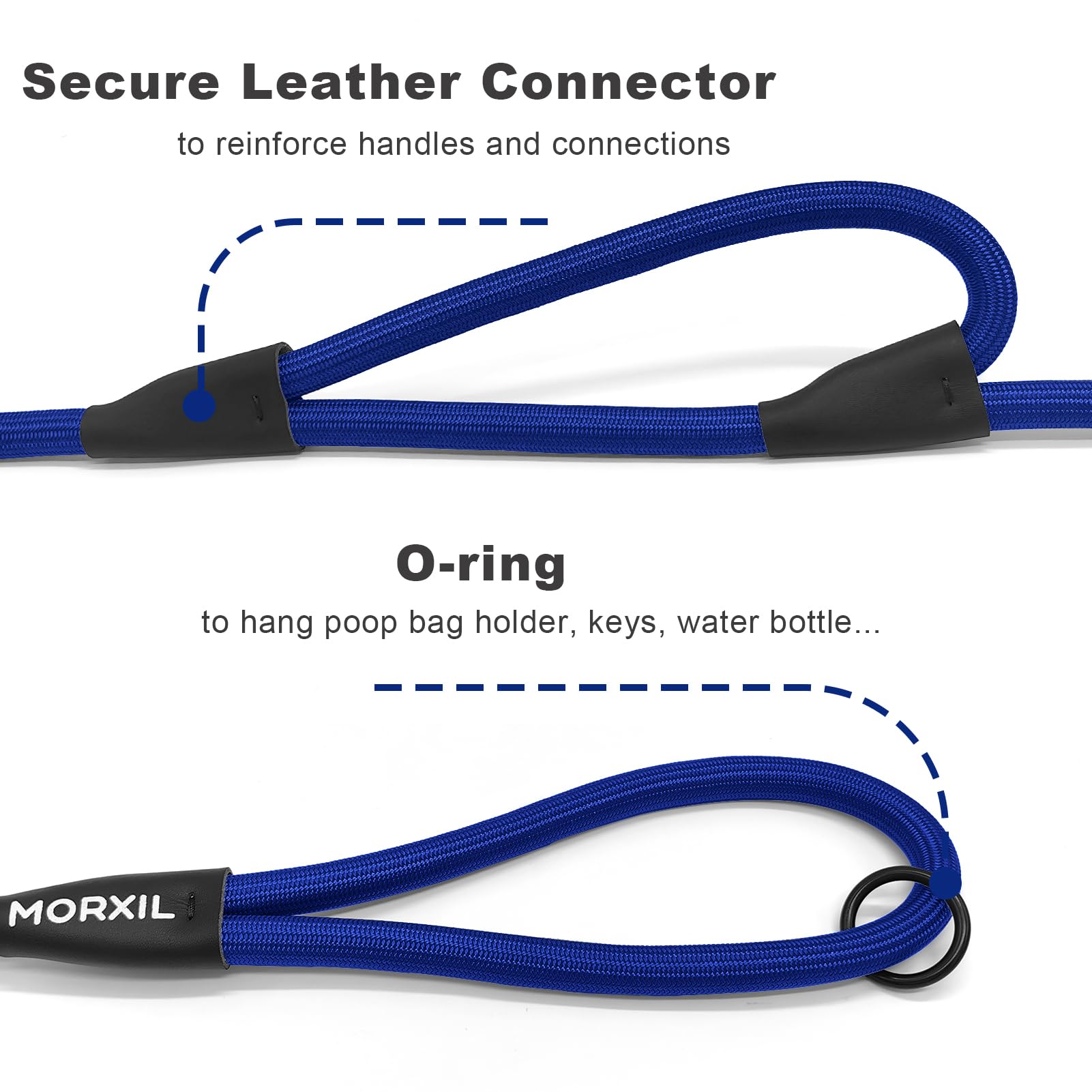 MORXIL Heavy Duty Rope Dog Leash, 6FT Nylon Lead with Auto Locking Carabiner, Blue for Small to Large Dogs