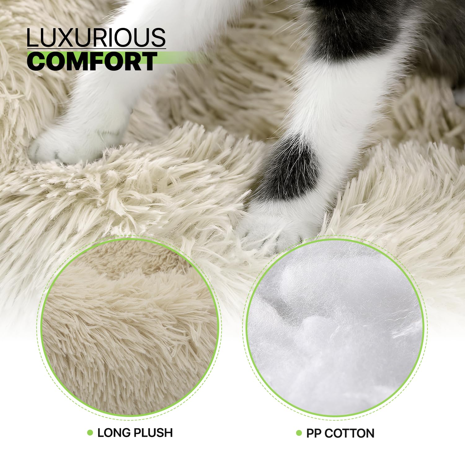 Magshion Long Plush Calming Dog Beds For Medium Dogs, Comfy Cuddler Donut Cat Beds For Indoor Cats, Machine Washable & Non-Slip