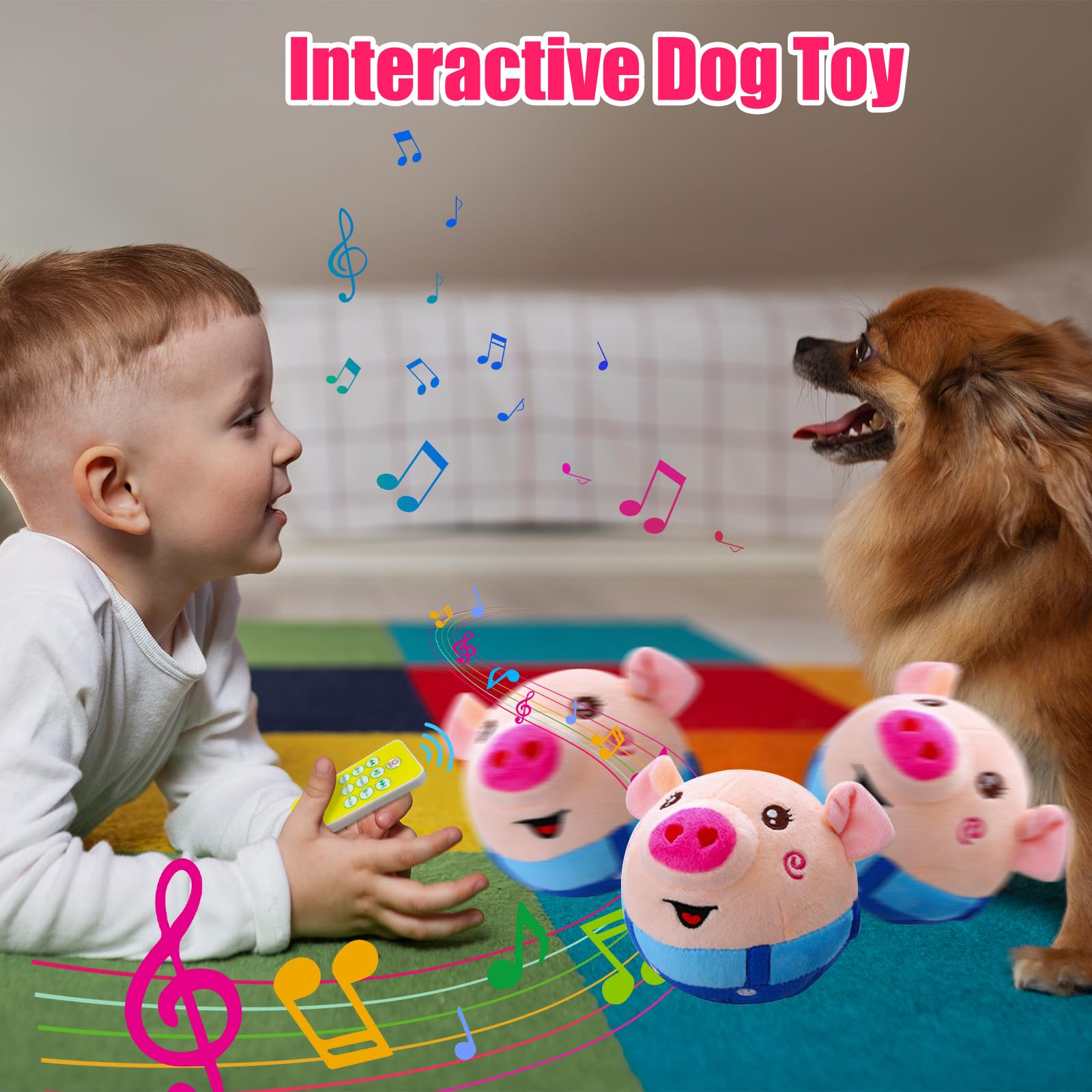 Laiamer Interactive Dog Ball - Self Moving Plush Pet Toy With Music & Remote Control - Keeps Small/Medium/Large Dogs Busy (Blue