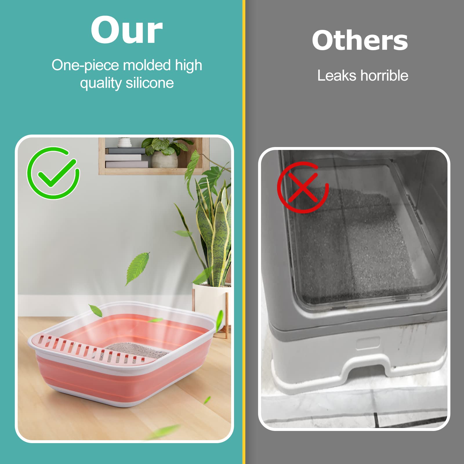 TomteNisse Open Top Cat Litter Box, Large Foldable Cat Potty Height-Adjustable Sides Anti-Splash, Open Air Kitty Litter Pan No S