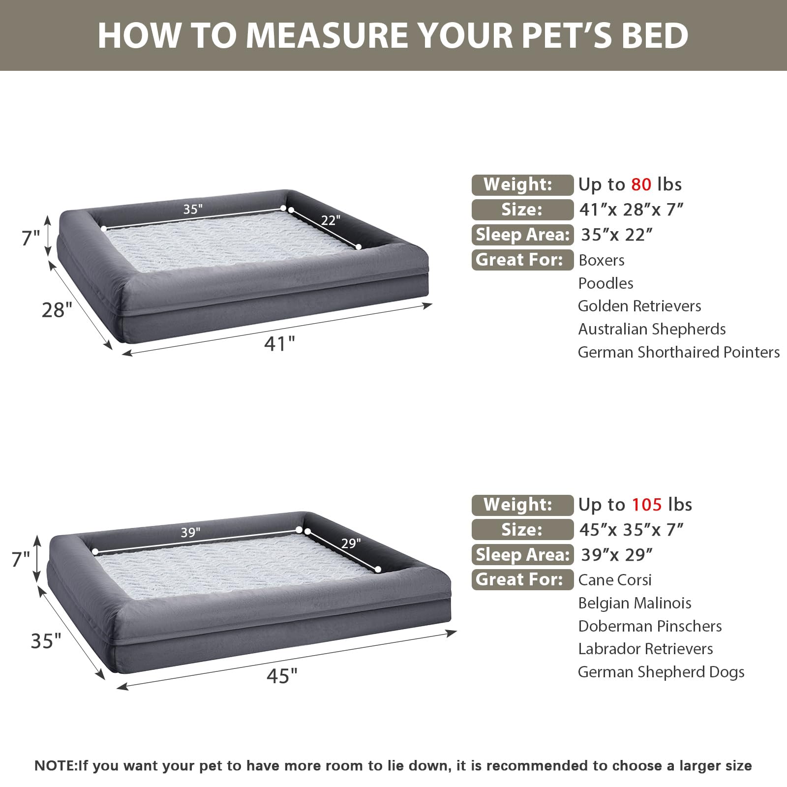 Wnpethome Orthopedic Dog Beds Large Sized Dog, Extra Large Waterproof Dog Couch With Removable Washable Cover & Anti-Slip Bottom