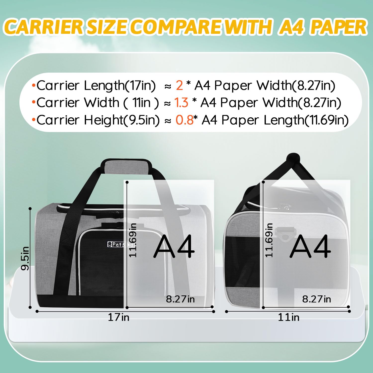 Petskd Pet Carrier 17X11X9.5 Alaska Airline Approved,Pet Travel Carrier Bag For Small Cats And Dogs, Soft Dog Carrier For 1-10 Lbs Pets,Dog Cat Carrier With Safety Lock Zipper(Grey)