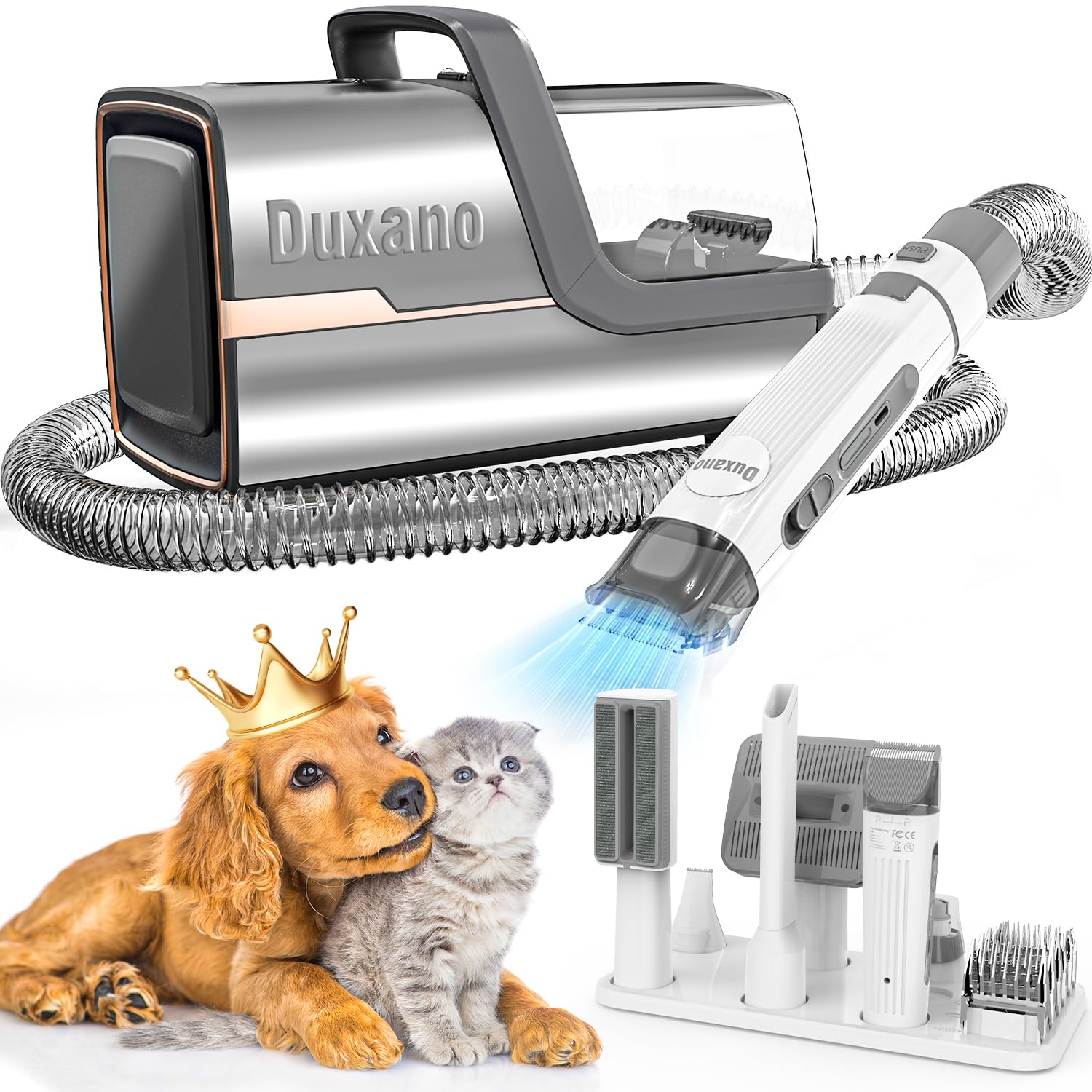 Duxano Dog Grooming Kit & Dog Hair Vacuum,15000 Pa Powerful Suction, Pet Grooming Vacuum Removes 99% Pet Hair, Includes Clippers