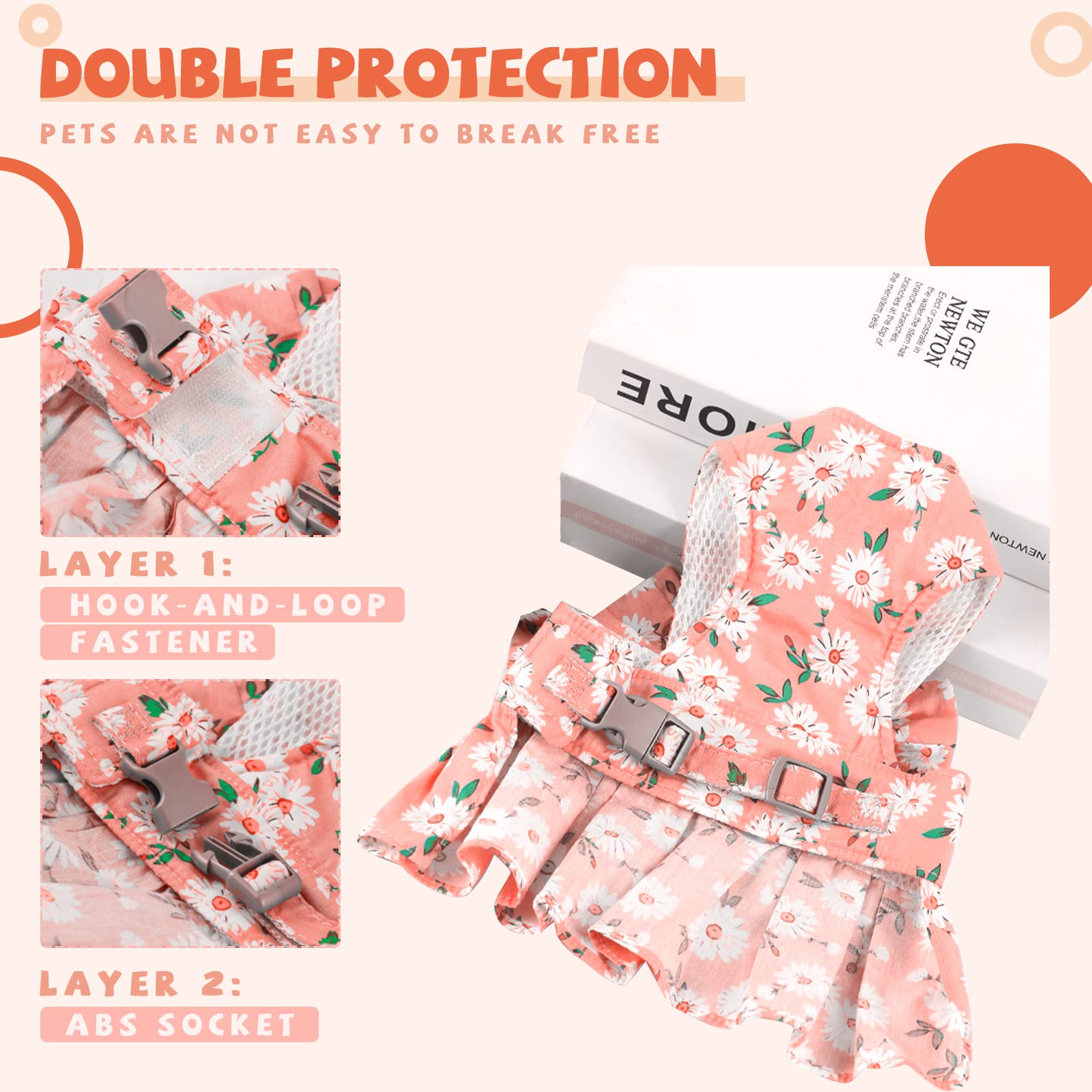 Baejmjk Dog Dress Bowknot Harness Leash Set For Small Dogs Cats Daisy Floral Girl Dog Dresses Cute Puppy Princess Clothes Pet Do