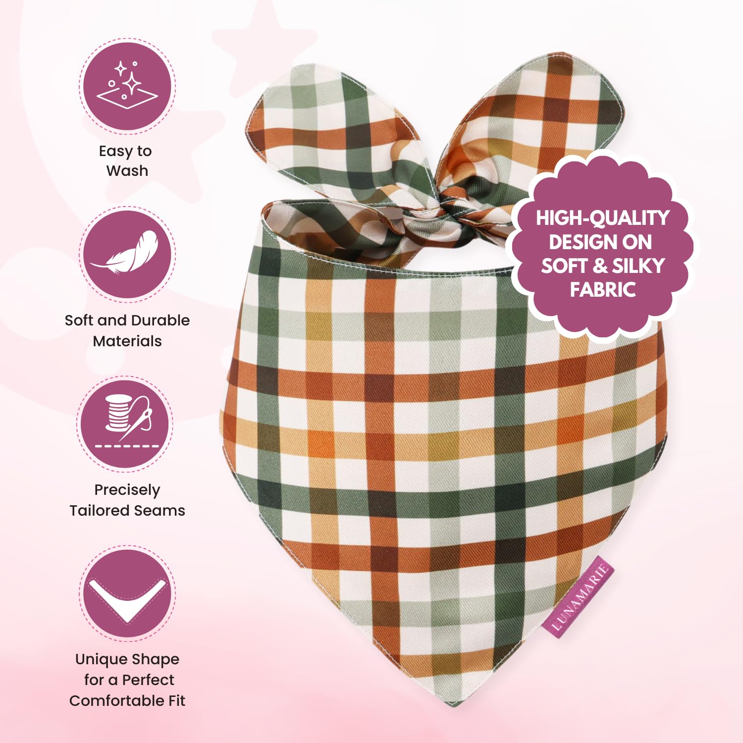 LunaMarie - Luxury Pet Birthday Bandanas -Premium & Silky Poly Fabric | 100% Handmade | Custom Shape Dual Layered (Autumn, Small